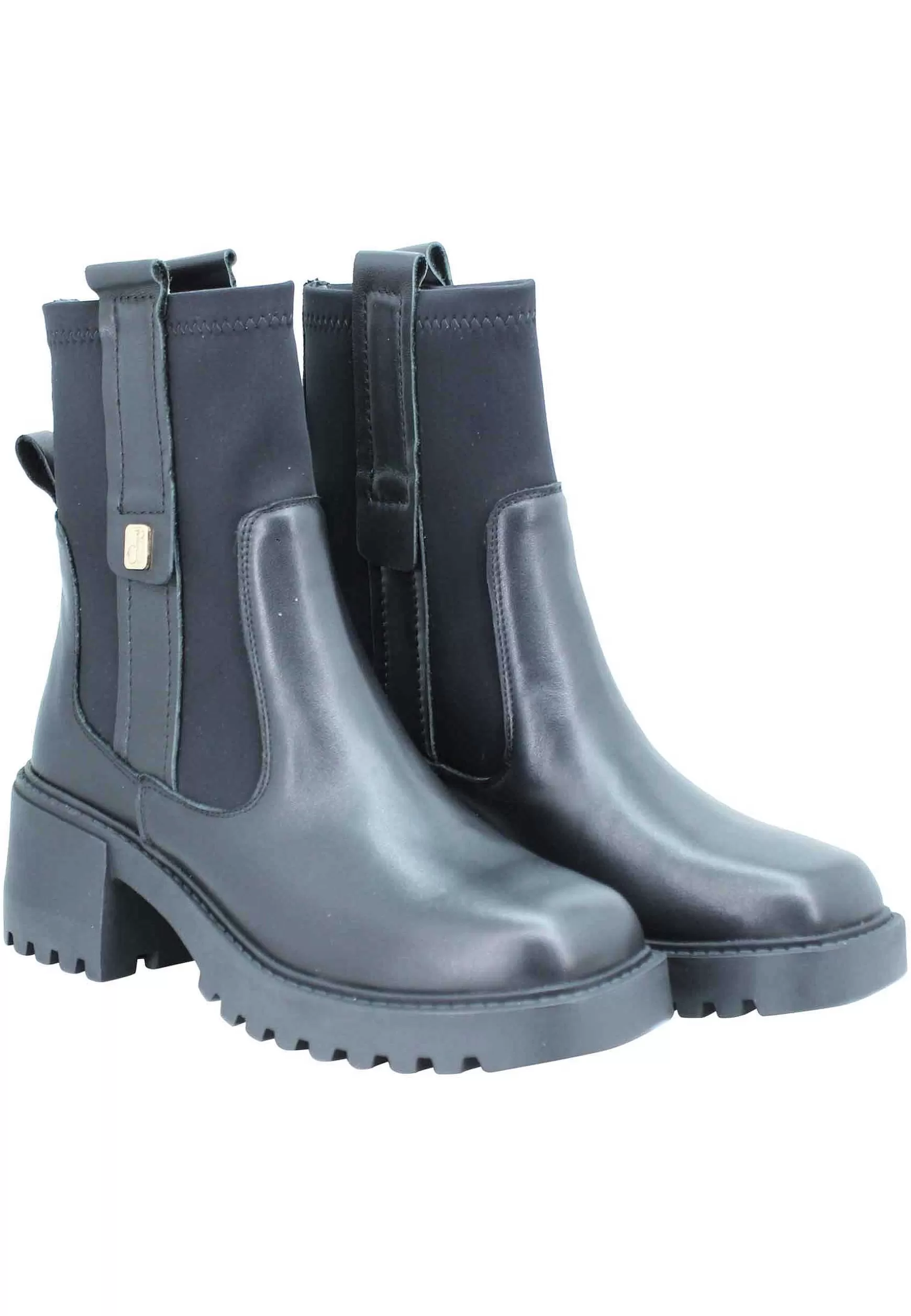 Stivaletti Beatles Donna In Pelle Nera Con Calza Elastica E Punta Quadra*Manufacture D Shop