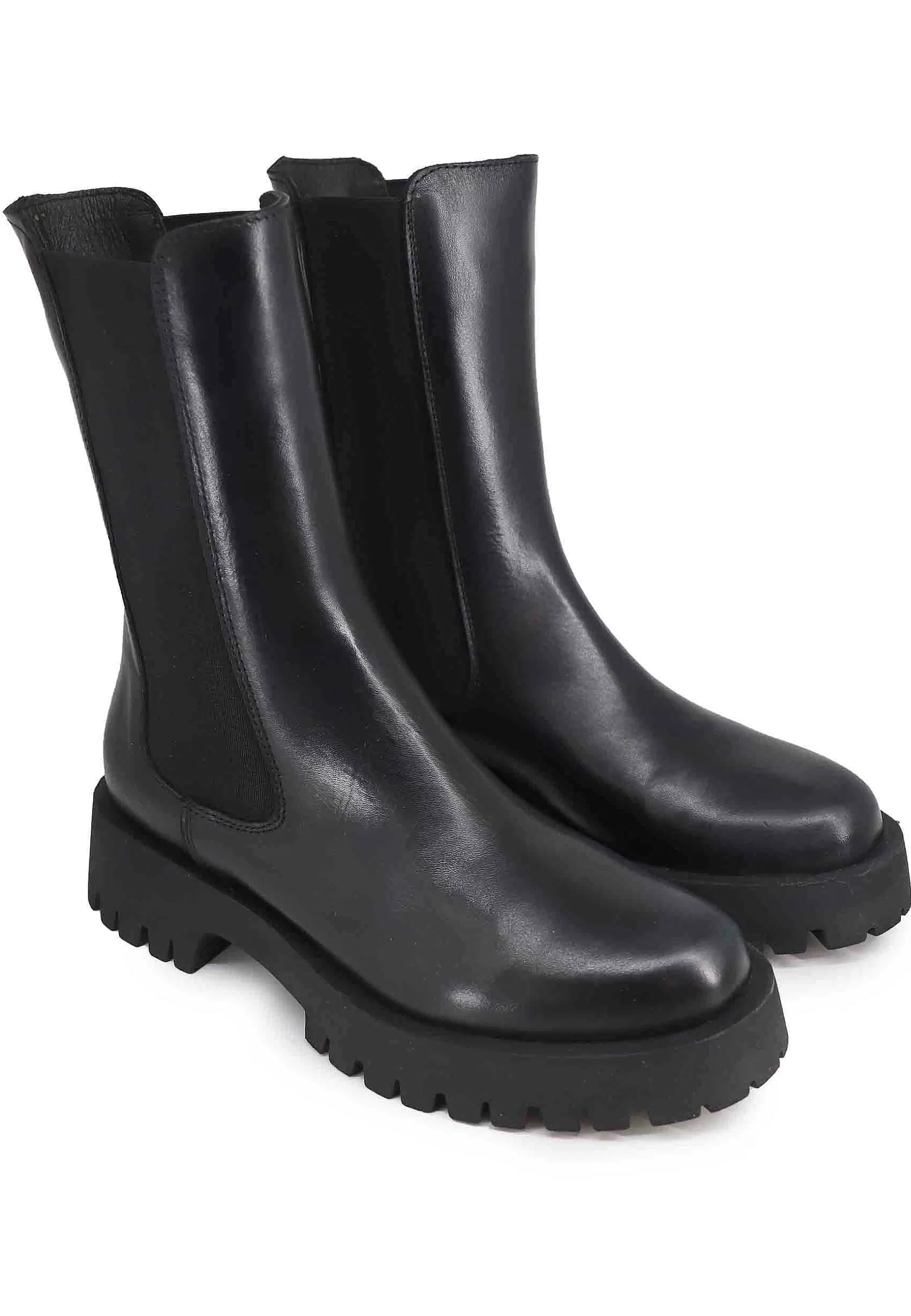 Stivaletti Beatles Donna In Pelle Nera Con Punta Tonda E Suola In Gomma** Shop