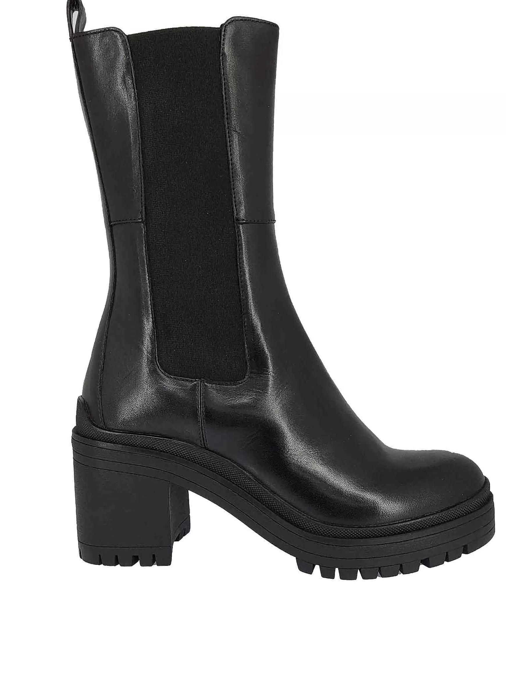 Stivaletti Beatles Donna In Pelle Nera Con Punta Tonda E Tacco Alto In Gomma*Bruno Premi Discount
