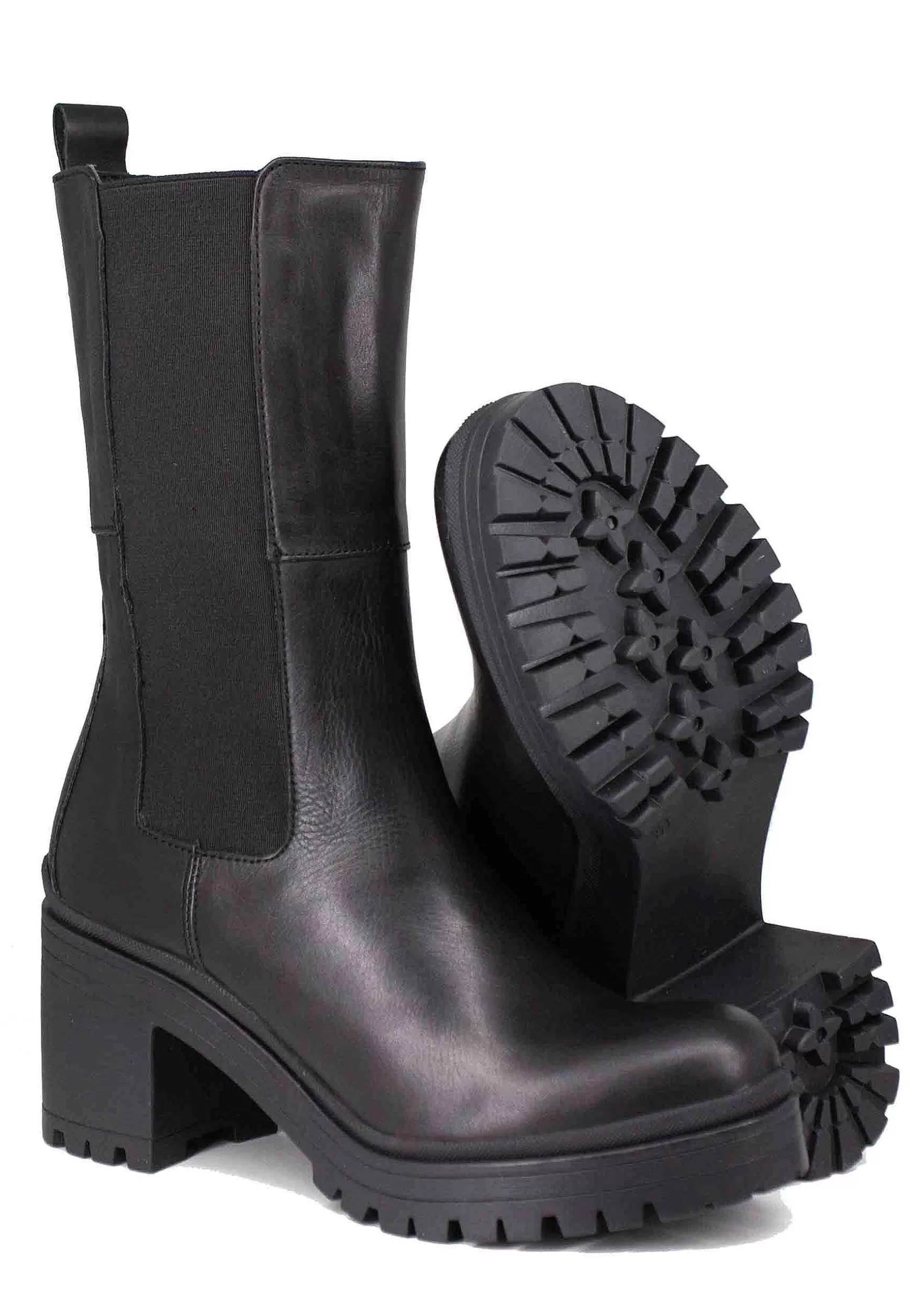Stivaletti Beatles Donna In Pelle Nera Con Punta Tonda E Tacco Alto In Gomma*Bruno Premi Discount