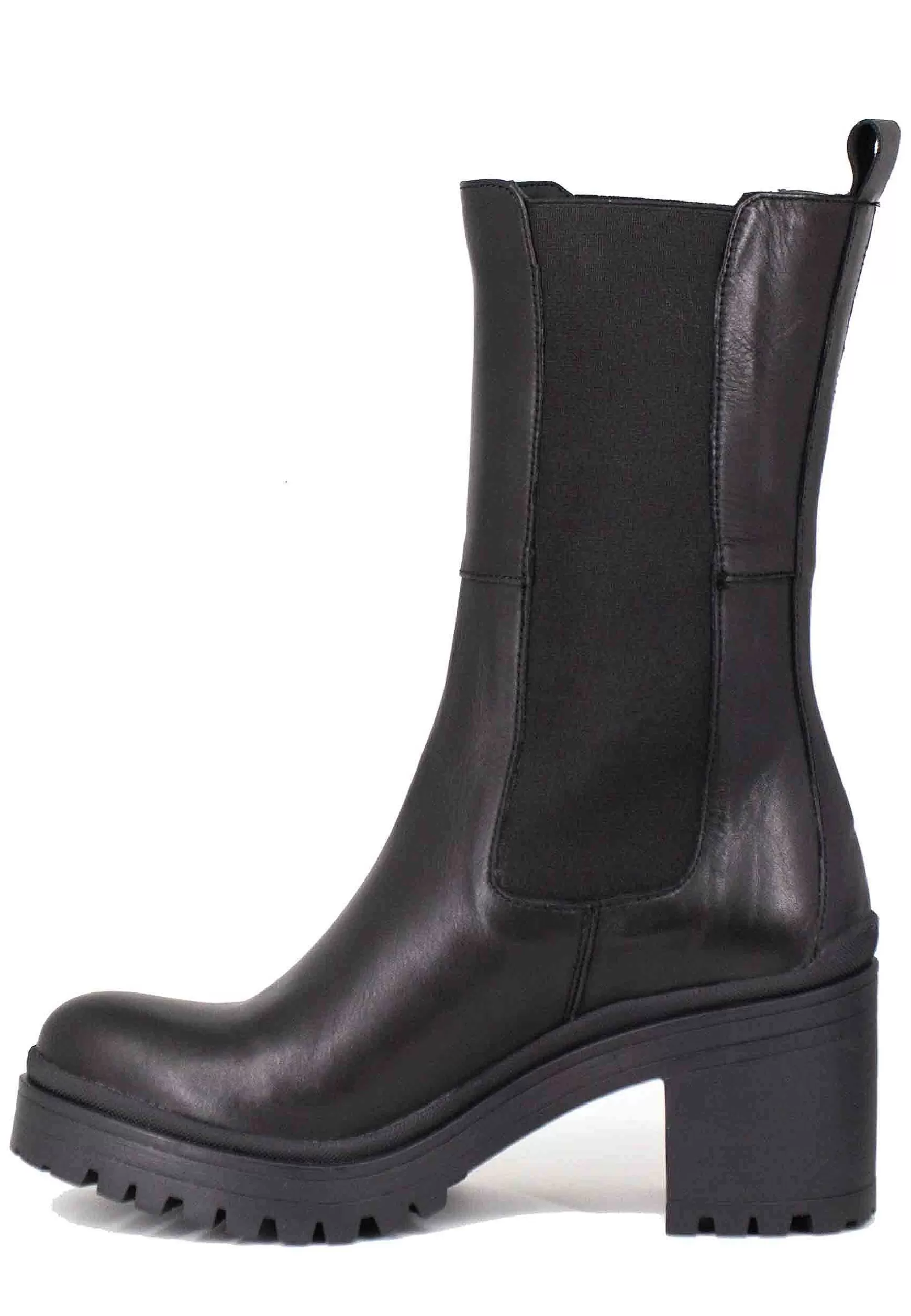 Stivaletti Beatles Donna In Pelle Nera Con Punta Tonda E Tacco Alto In Gomma*Bruno Premi Discount
