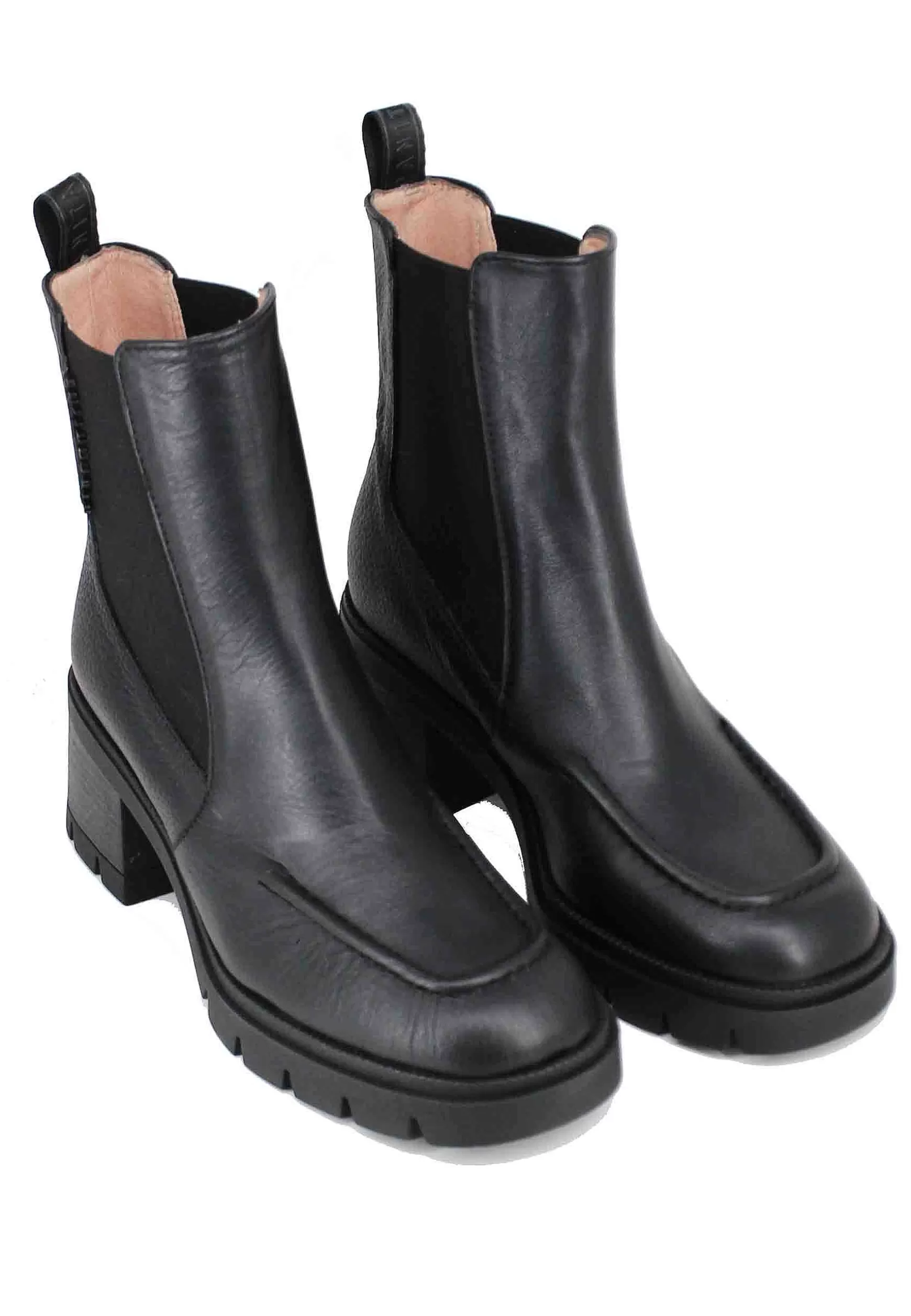 Stivaletti Beatles Donna In Pelle Nera Con Suola In Gomma*Hispanitas Fashion