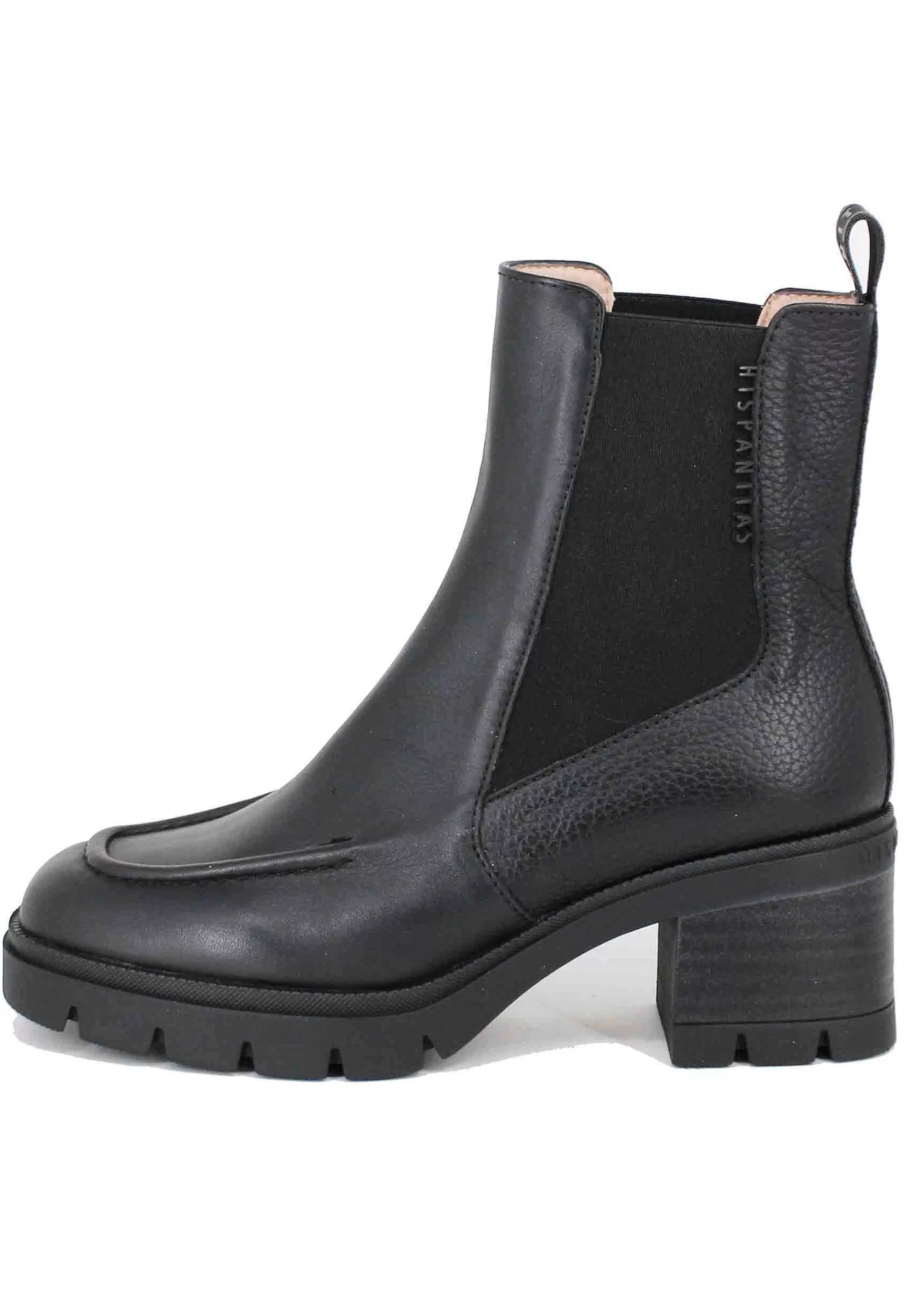 Stivaletti Beatles Donna In Pelle Nera Con Suola In Gomma*Hispanitas Fashion