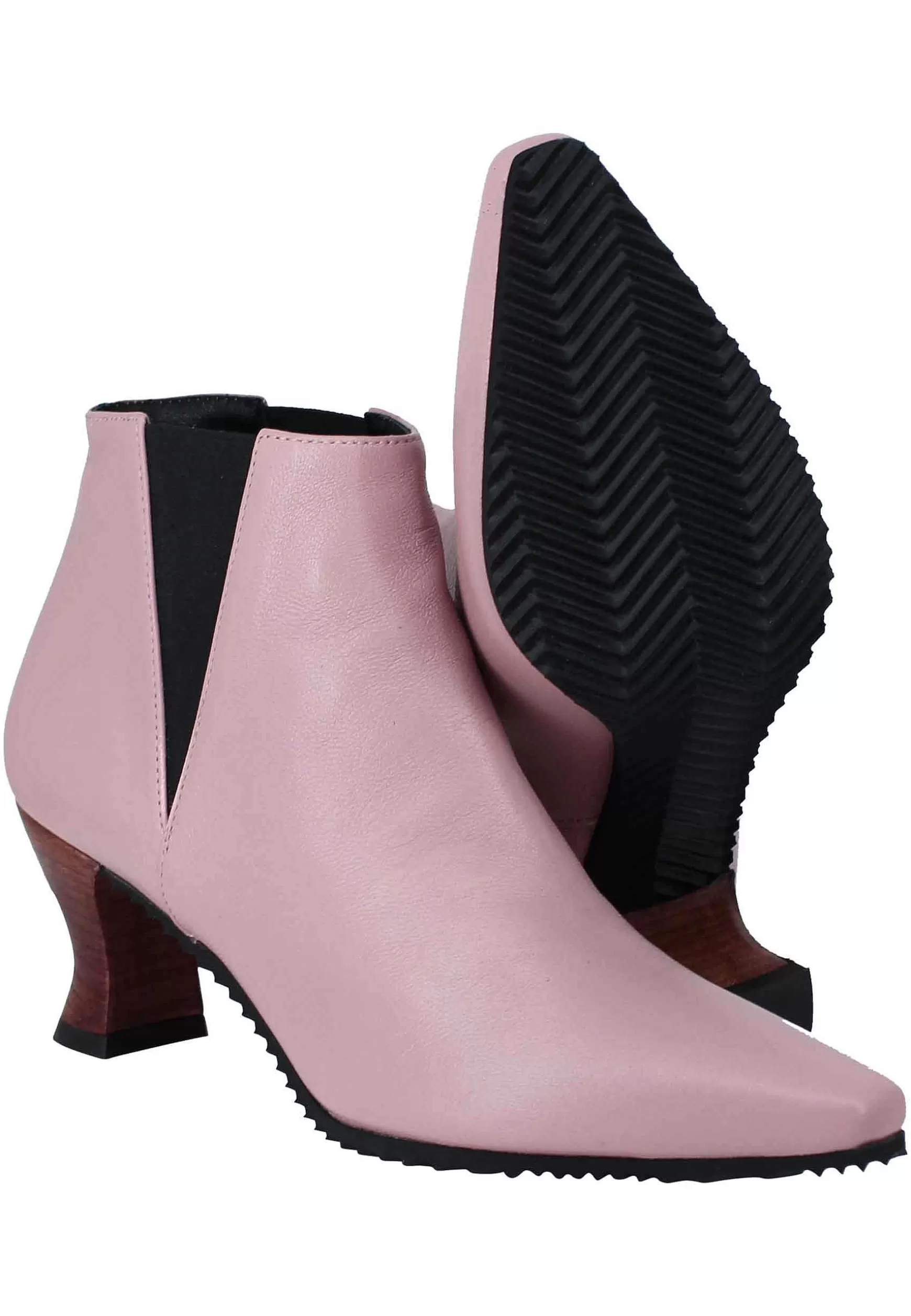 Stivaletti Beatles Donna In Pelle Rosa Punta Quadra E Tacco In Cuoio** Flash Sale