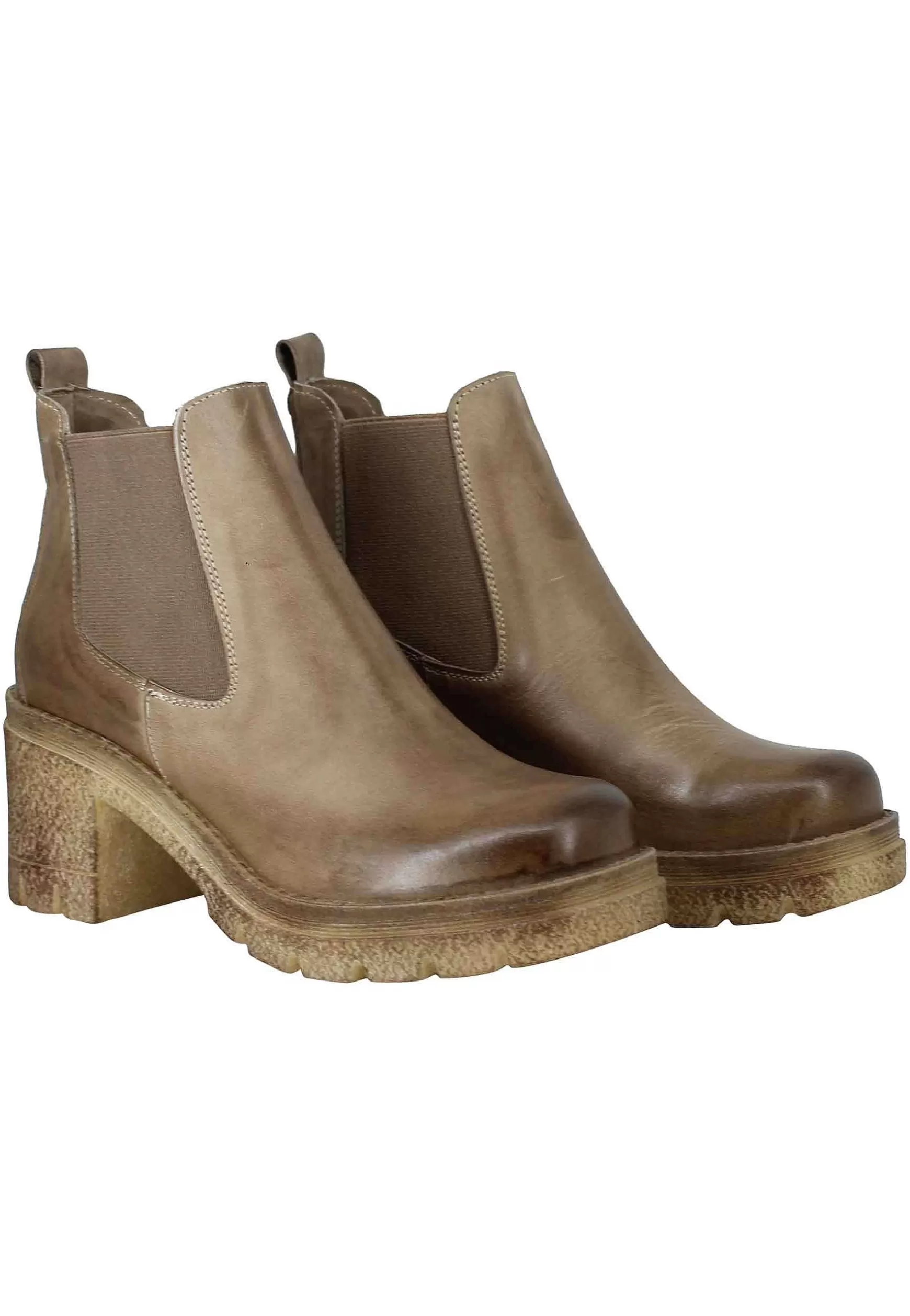 Stivaletti Beatles Donna In Pelle Taupe Fondo In Gomma E Tacco Alto** Best Sale