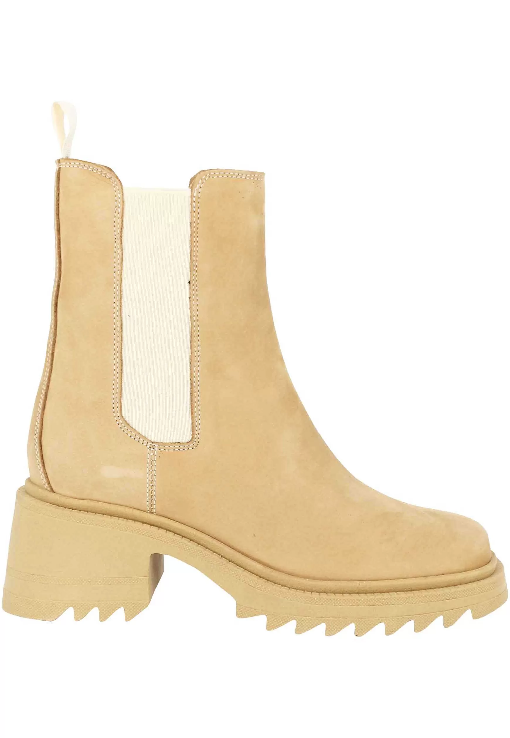 Stivaletti Chelsea Boot Donna In Camoscio Beige Con Tirante E Fondo Carrarmato*Onakò Outlet