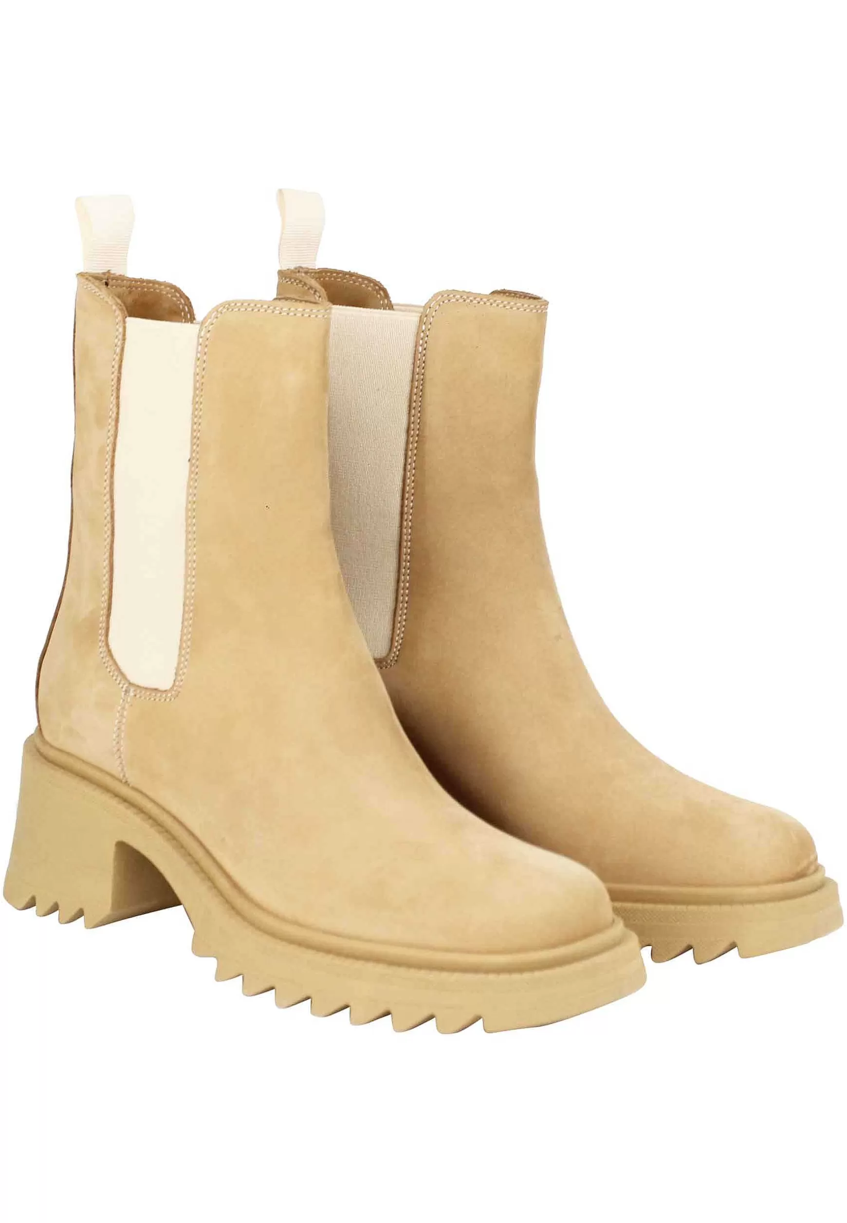 Stivaletti Chelsea Boot Donna In Camoscio Beige Con Tirante E Fondo Carrarmato*Onakò Outlet