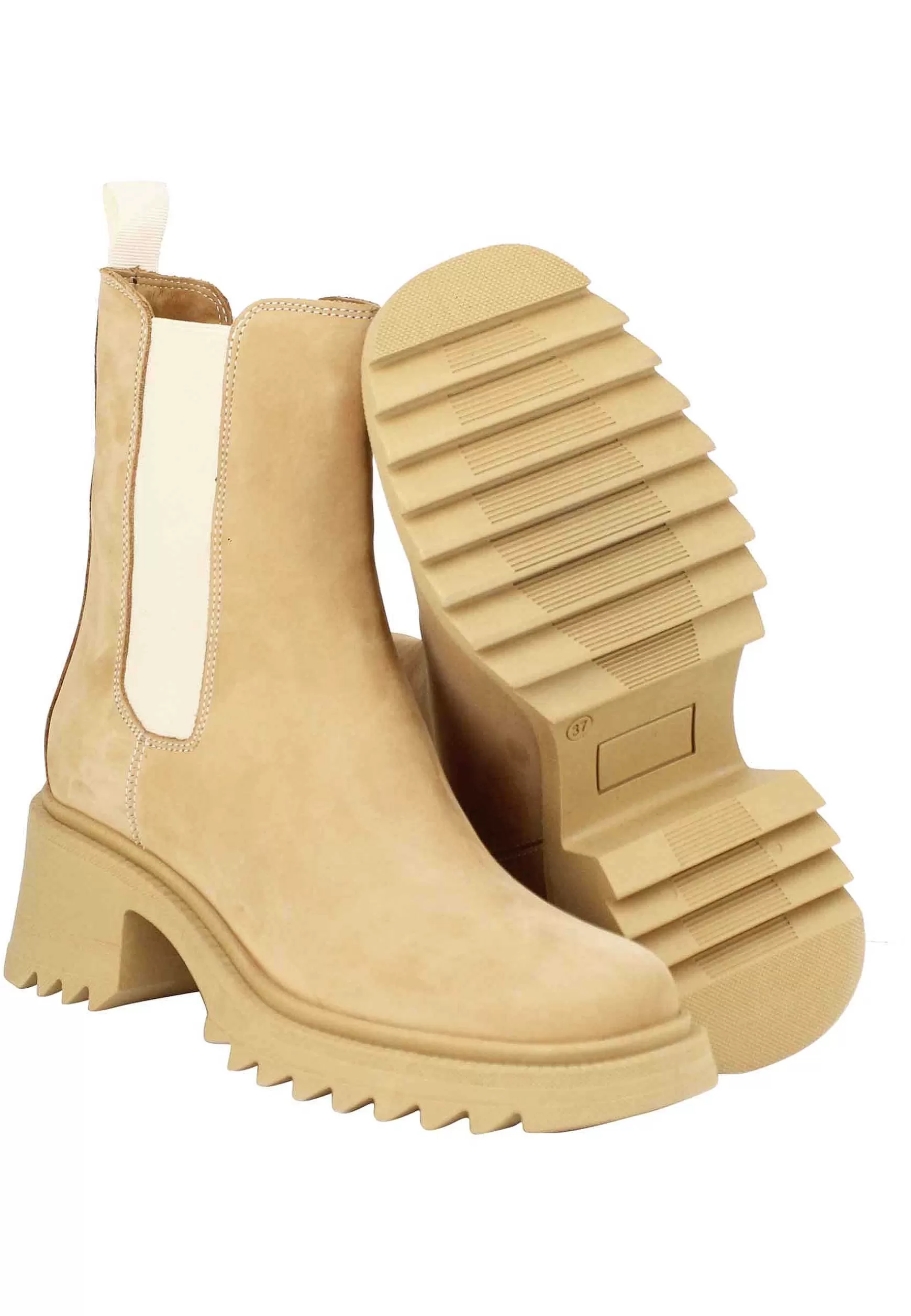 Stivaletti Chelsea Boot Donna In Camoscio Beige Con Tirante E Fondo Carrarmato*Onakò Outlet