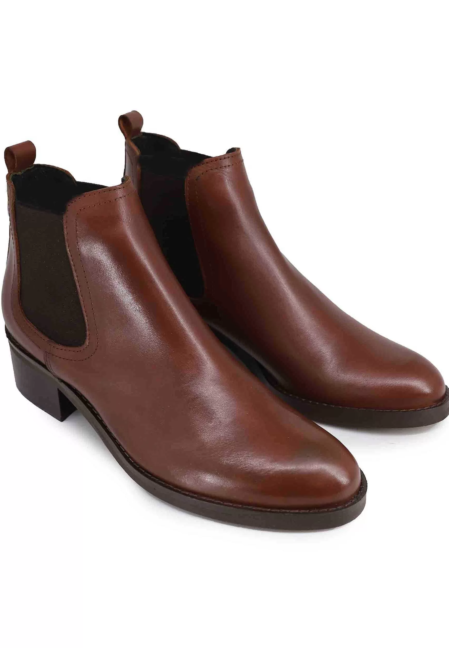 Stivaletti Chelsea Boot In Pelle Marrone Con Punta Tonda E Tacco Basso** Online