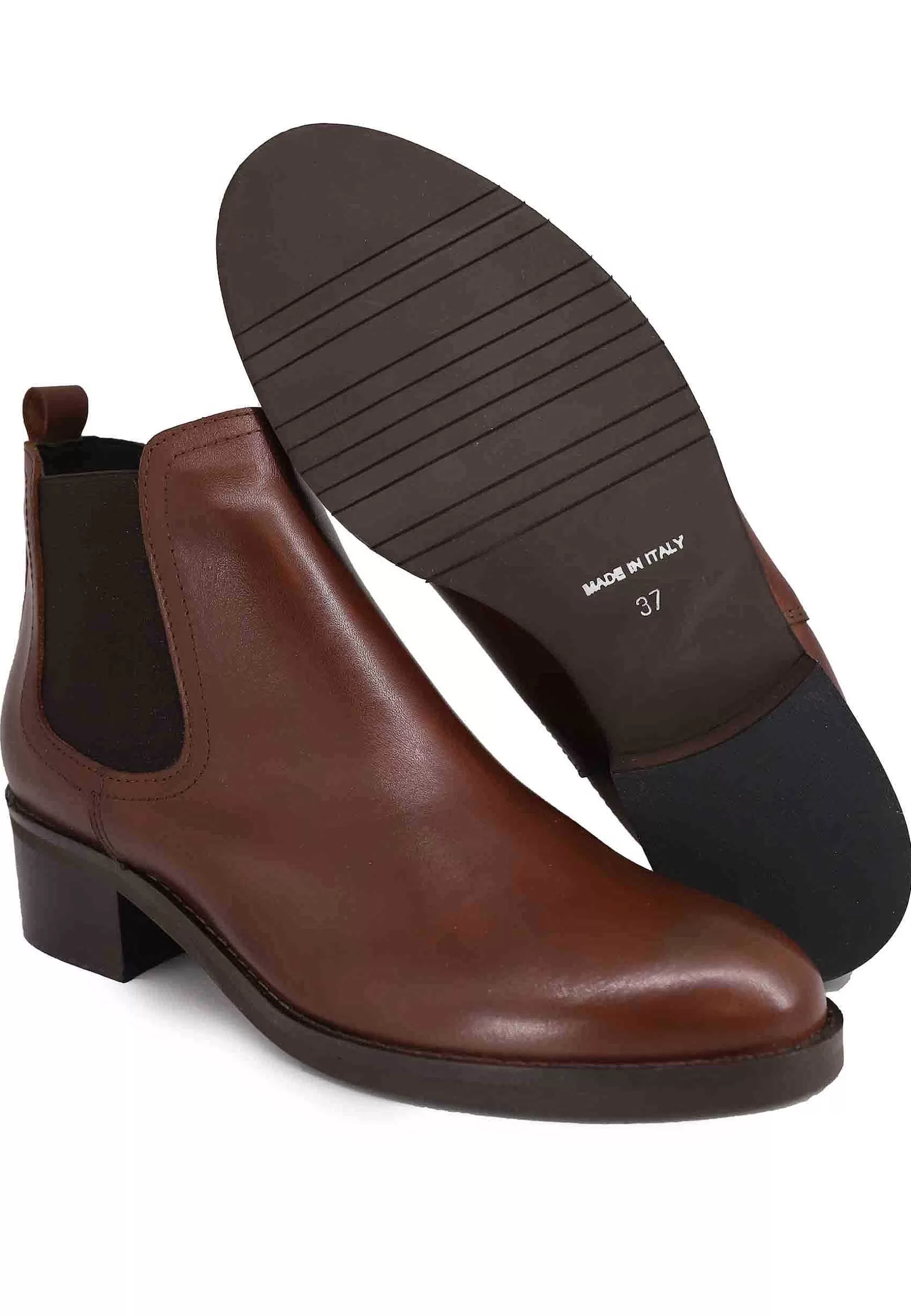 Stivaletti Chelsea Boot In Pelle Marrone Con Punta Tonda E Tacco Basso** Online