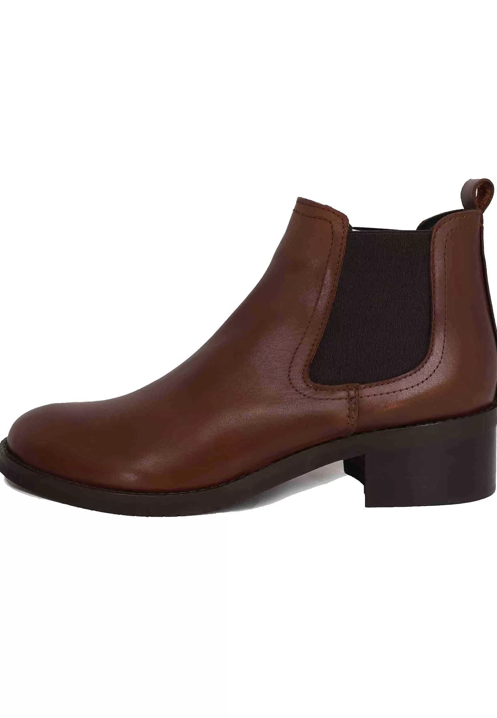 Stivaletti Chelsea Boot In Pelle Marrone Con Punta Tonda E Tacco Basso** Online