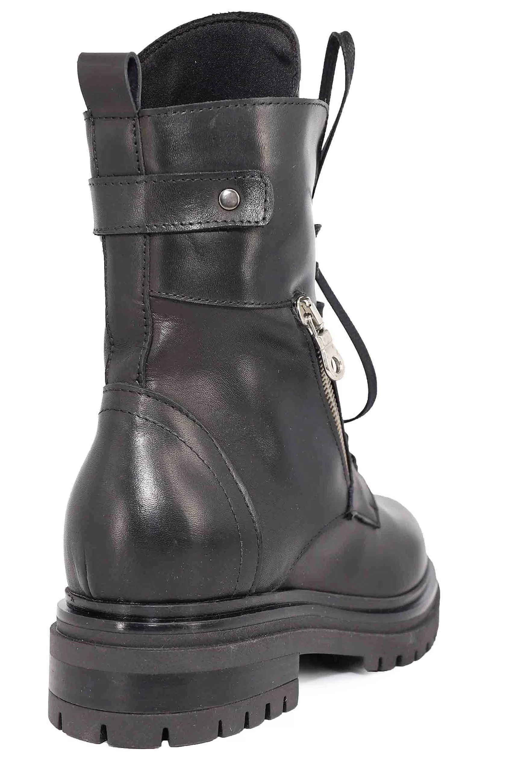 Stivaletti Donna Anfibi Stringati In Pelle Nera Con Suola Carrarmato** Hot