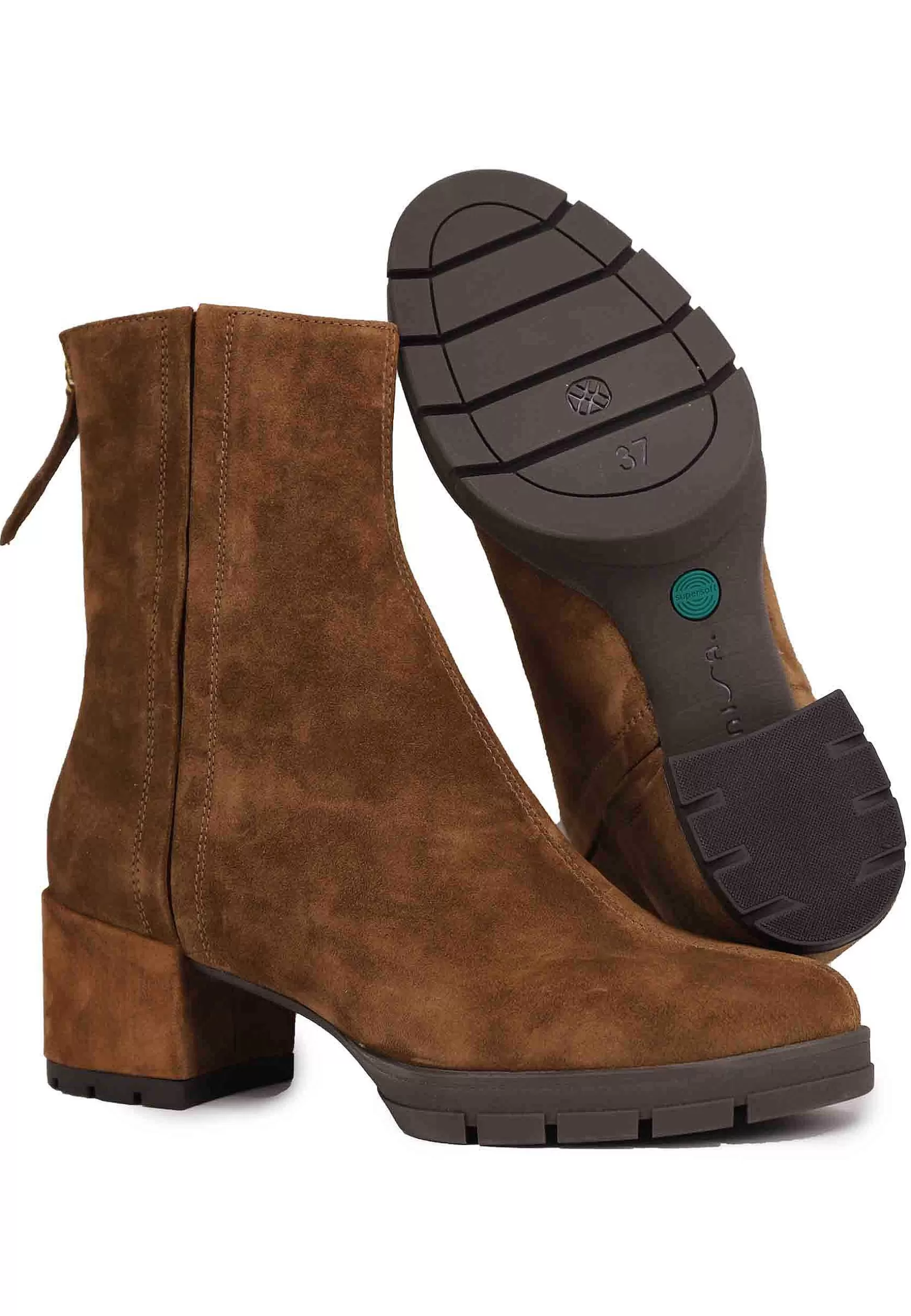 Stivaletti Donna In Camoscio Cuoio Con Zip Posteriore E Plateau In Gomma*Unisa Discount