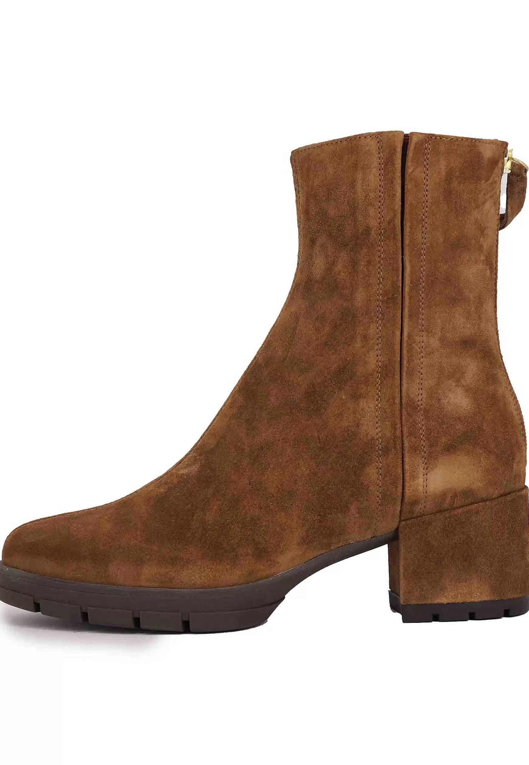 Stivaletti Donna In Camoscio Cuoio Con Zip Posteriore E Plateau In Gomma*Unisa Discount