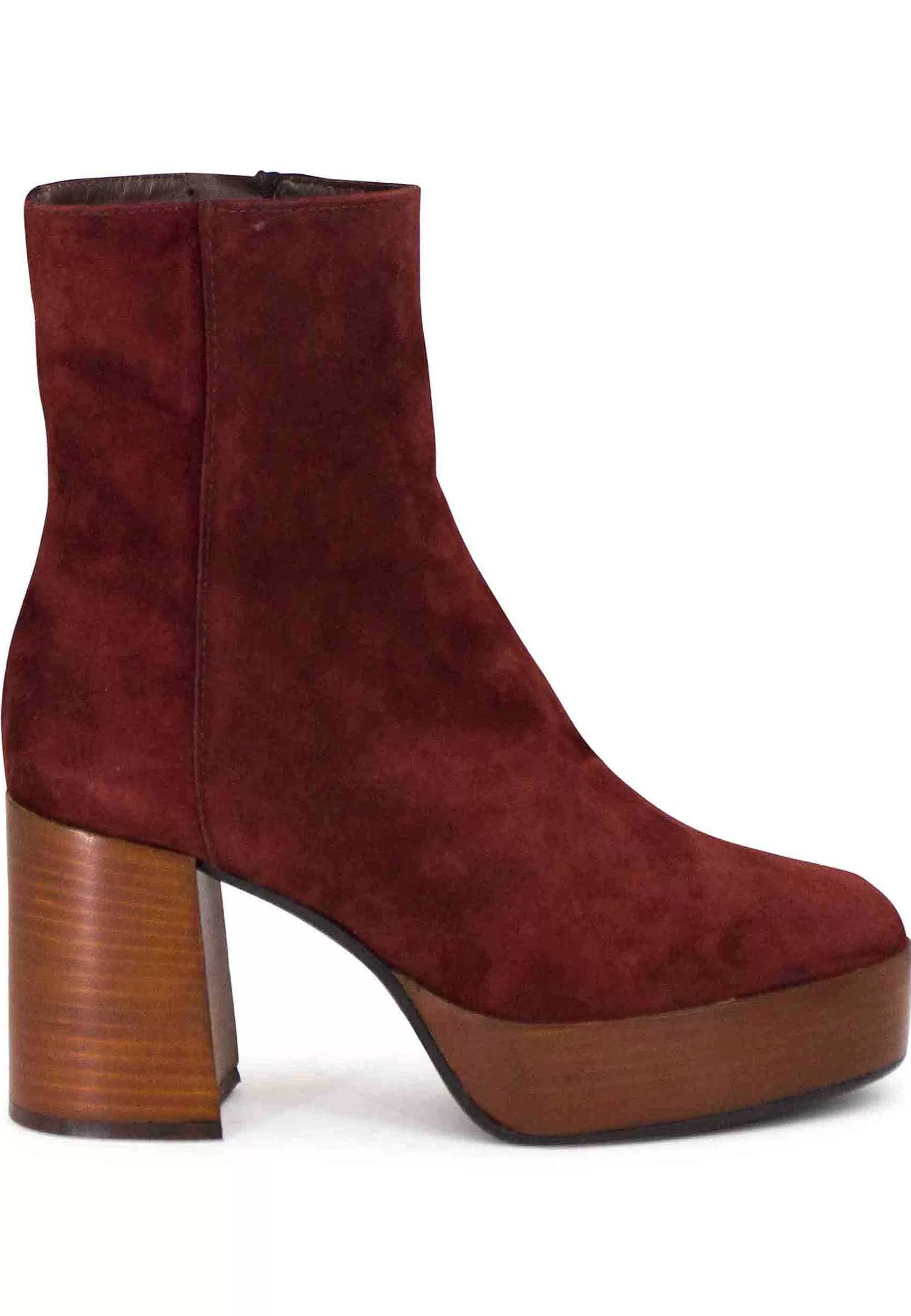 Stivaetti Donna In Camoscio Mattone Con Tacco Ato E Pateau Con Zip aterae Di Chiusura*L Sale
