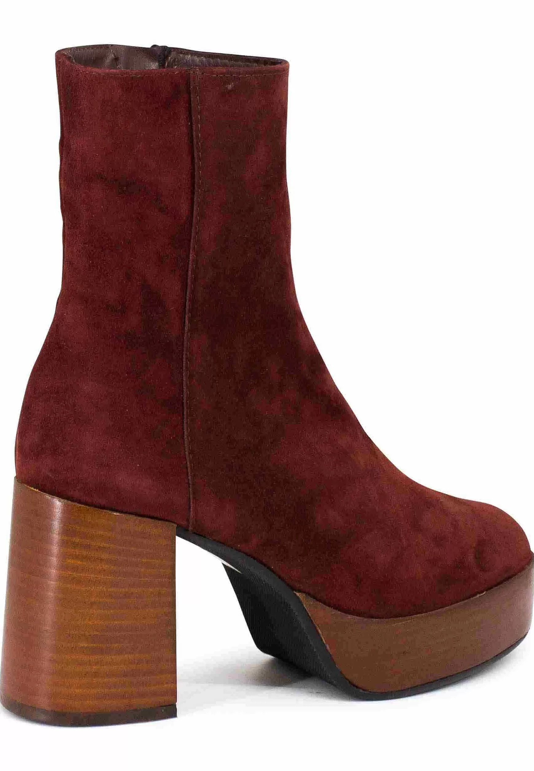 Stivaetti Donna In Camoscio Mattone Con Tacco Ato E Pateau Con Zip aterae Di Chiusura*L Sale