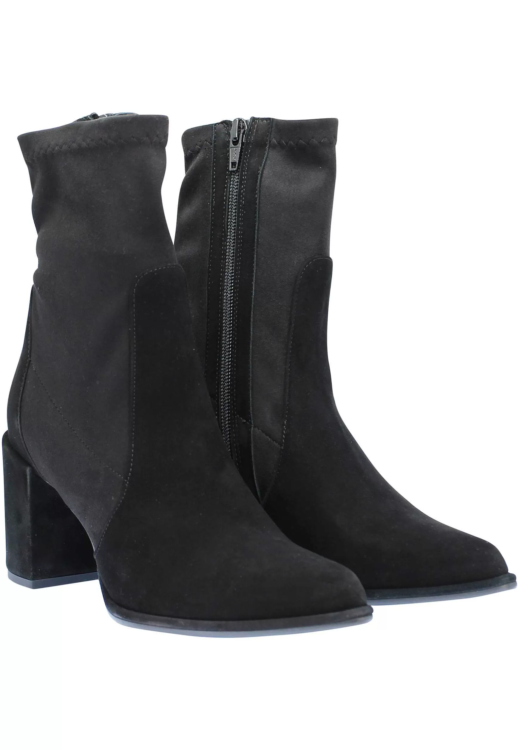 Stivaletti Donna In Camoscio Nero Con Punta A Punta A Tacco Alto** Sale