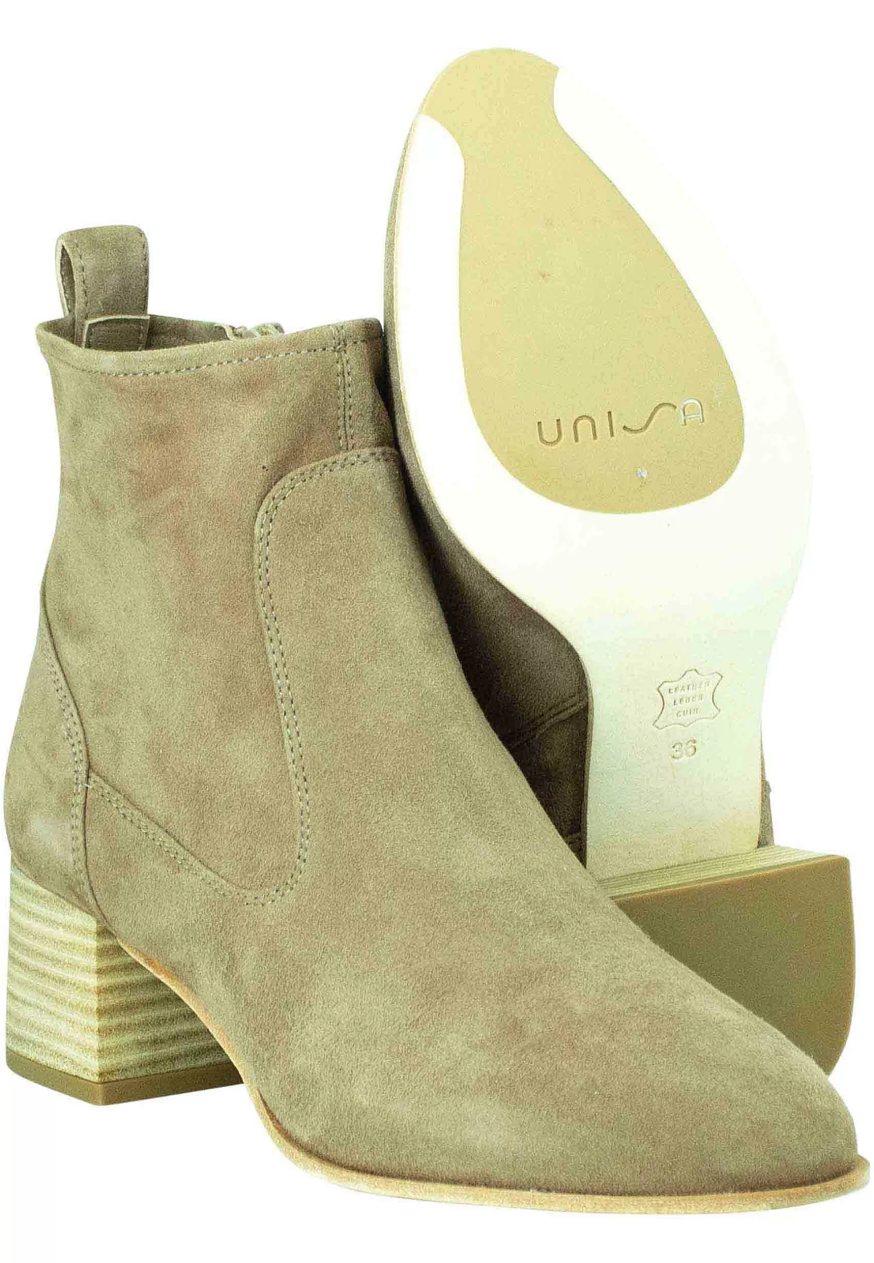 Stivaletti Donna In Camoscio Taupe Sfoderati Con Tacco In Cuoio Naturale*Unisa Outlet