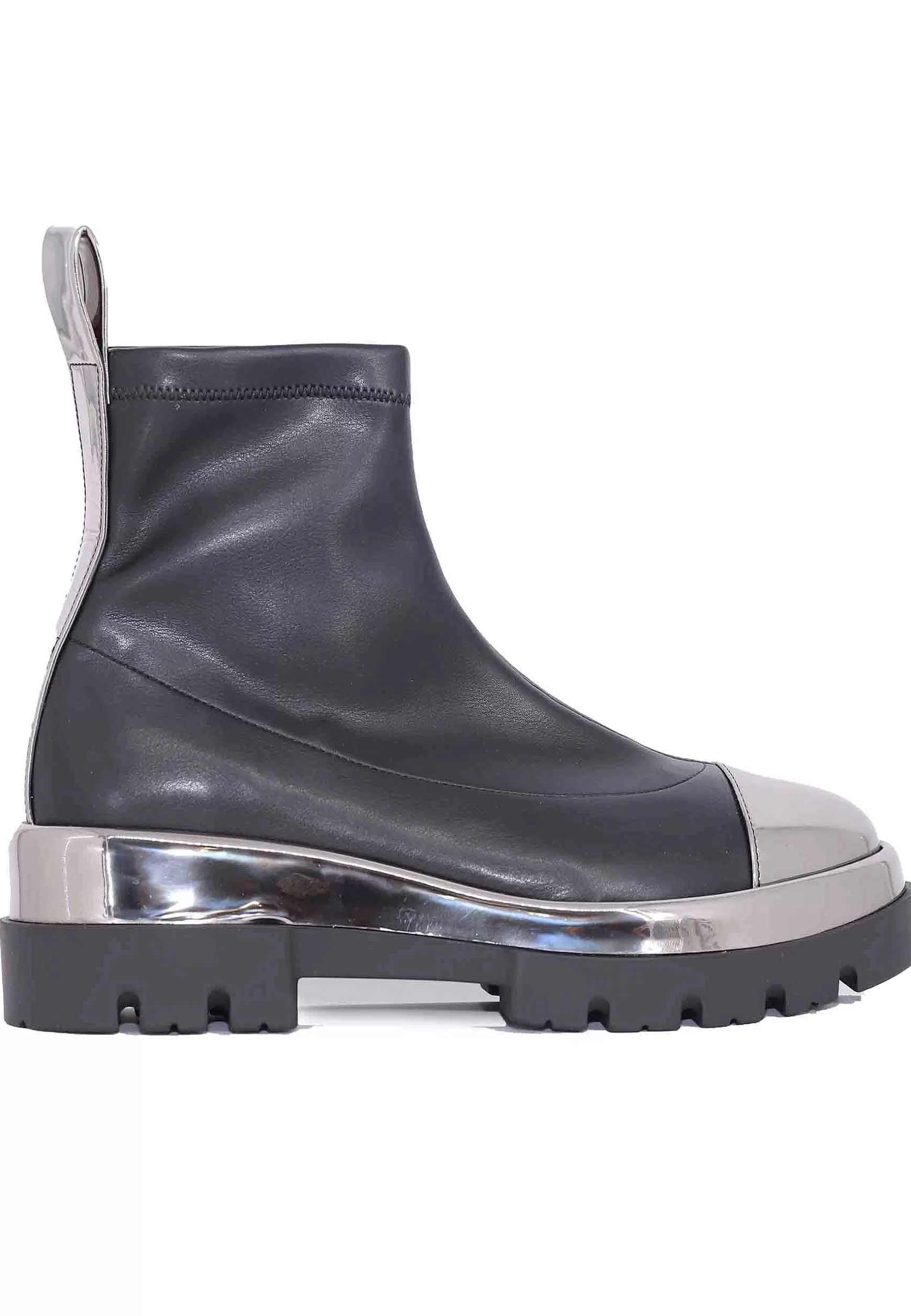 Stivaletti Donna In Ecopelle Nera Con Riporti In Pelle Argento*Le Babe Shop