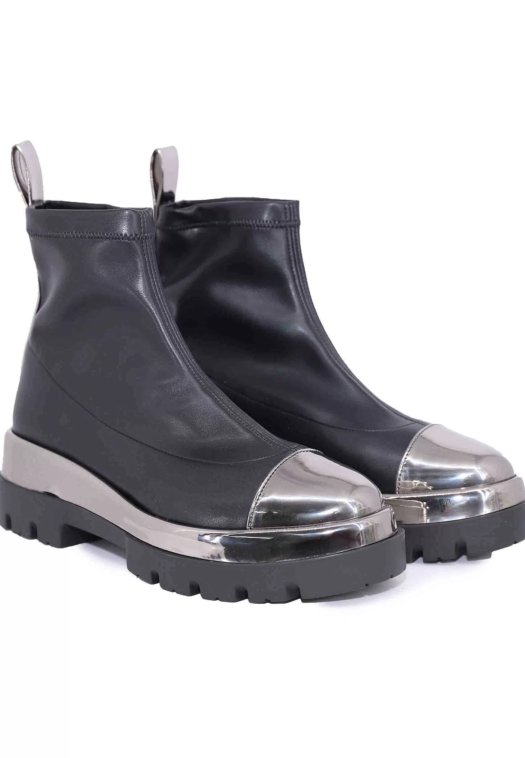 Stivaletti Donna In Ecopelle Nera Con Riporti In Pelle Argento*Le Babe Shop