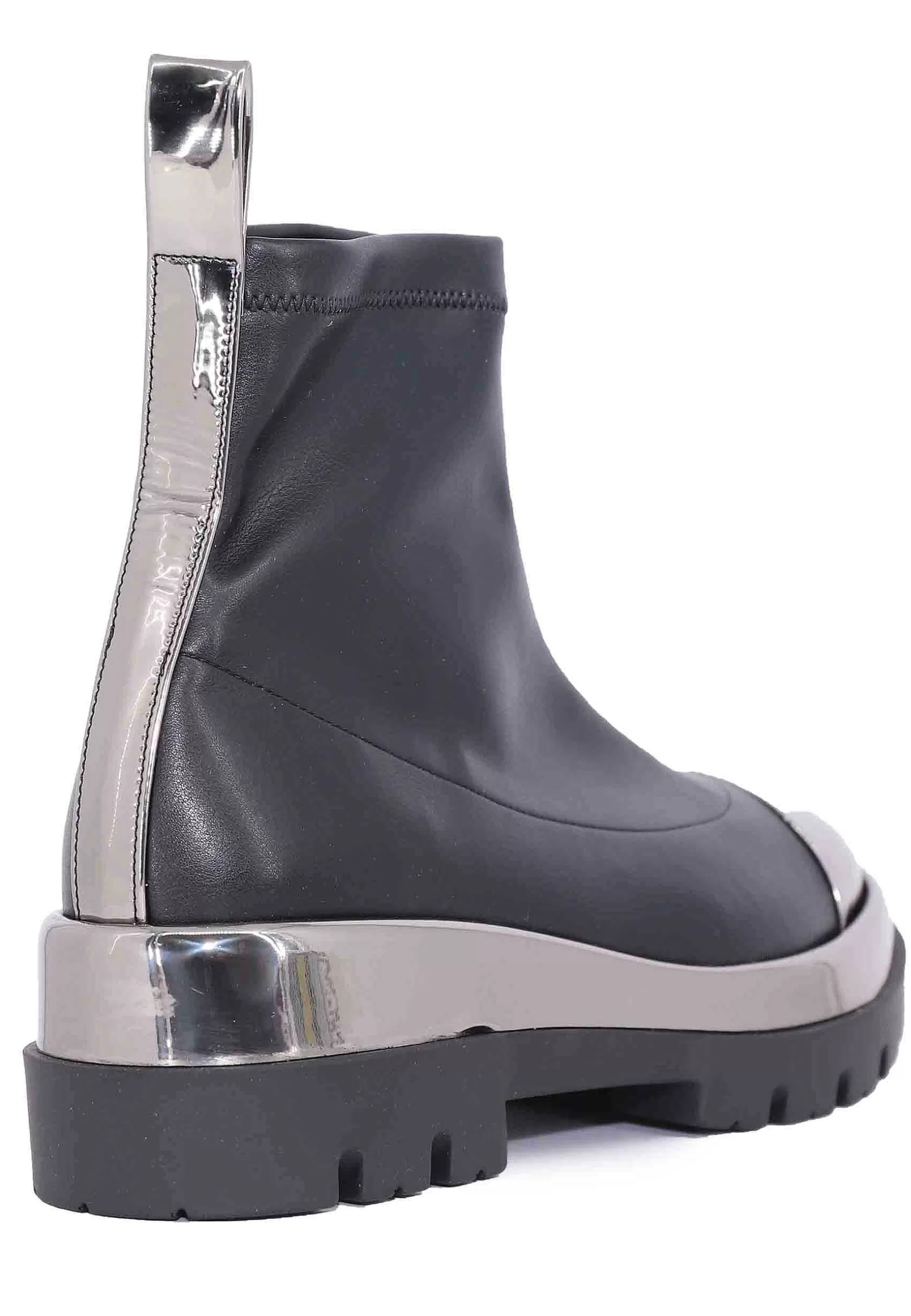 Stivaletti Donna In Ecopelle Nera Con Riporti In Pelle Argento*Le Babe Shop