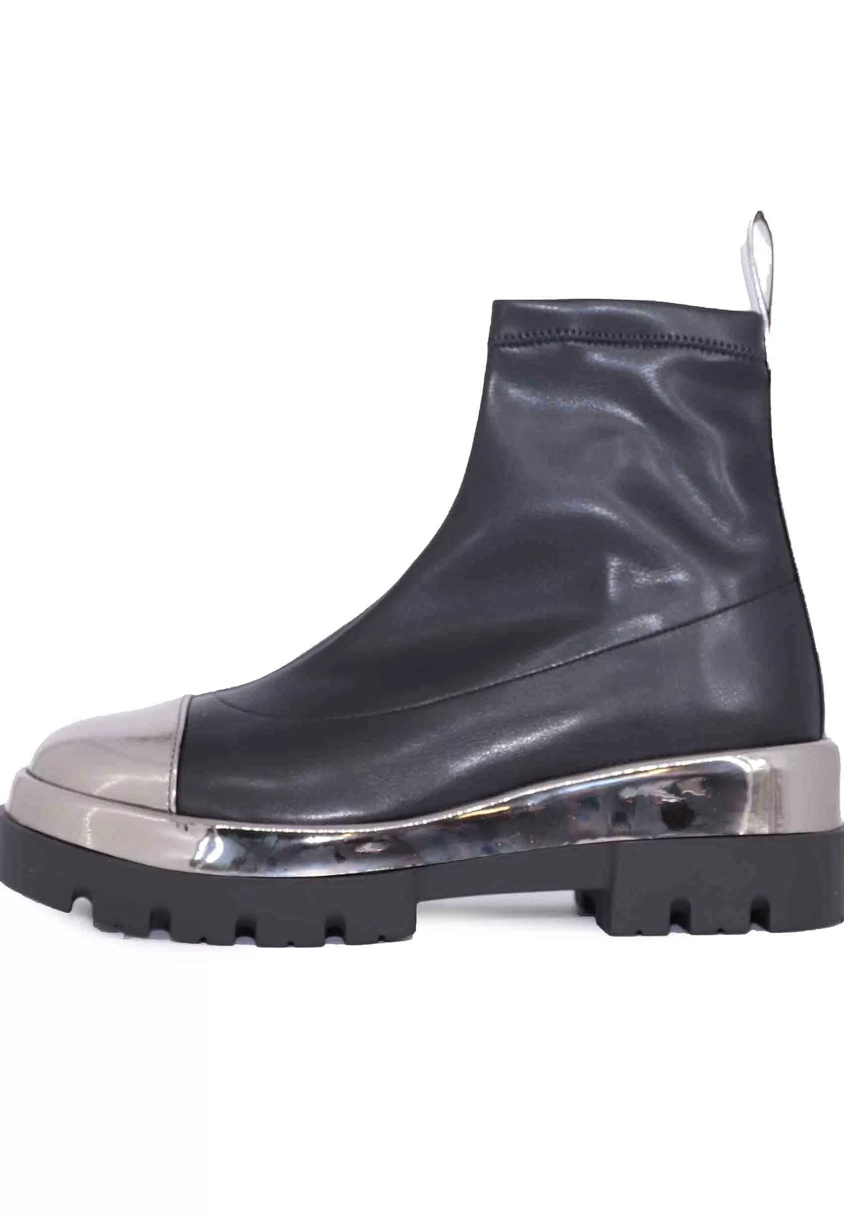 Stivaletti Donna In Ecopelle Nera Con Riporti In Pelle Argento*Le Babe Shop