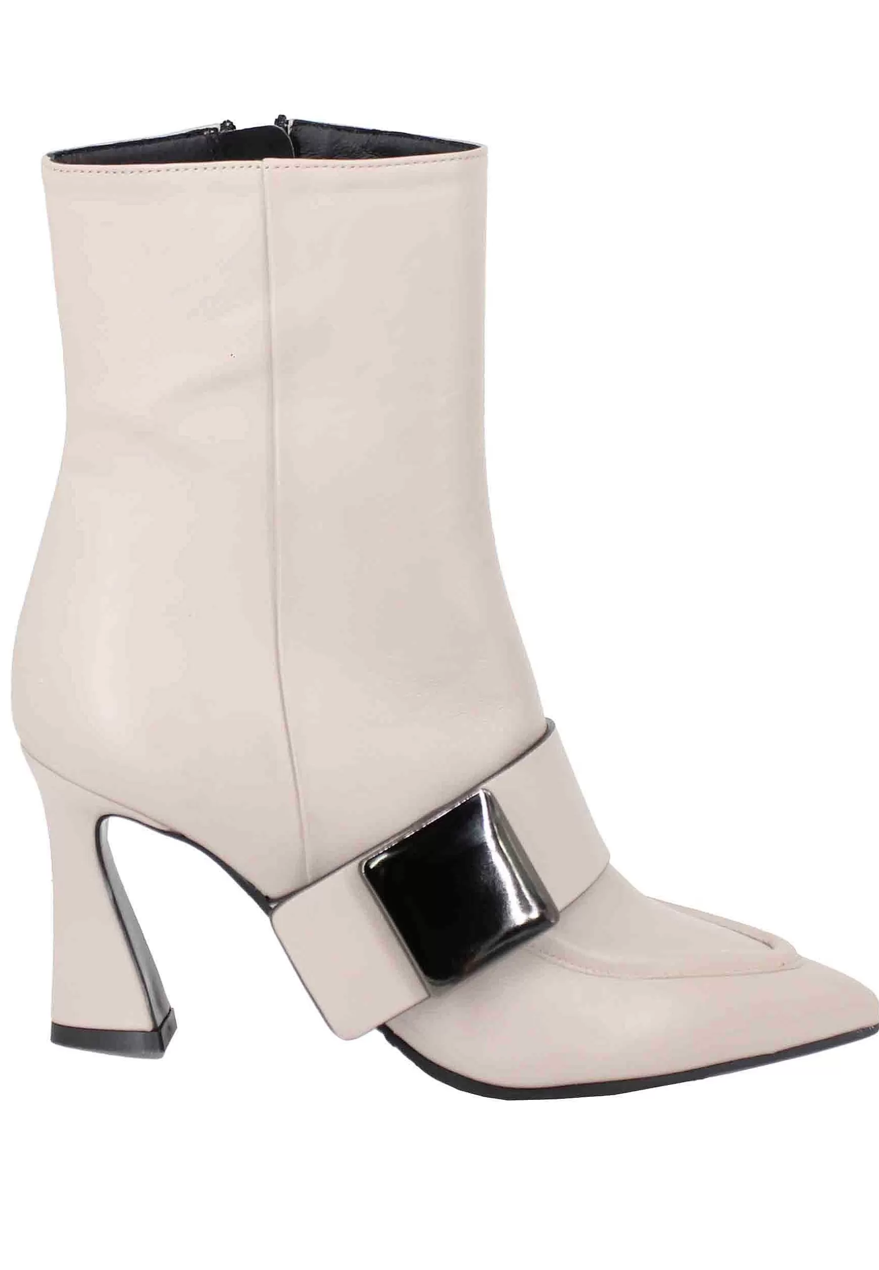 Stivaletti Donna In Pelle Grigia Con Borchia Laterale E Tacco Alto** Clearance