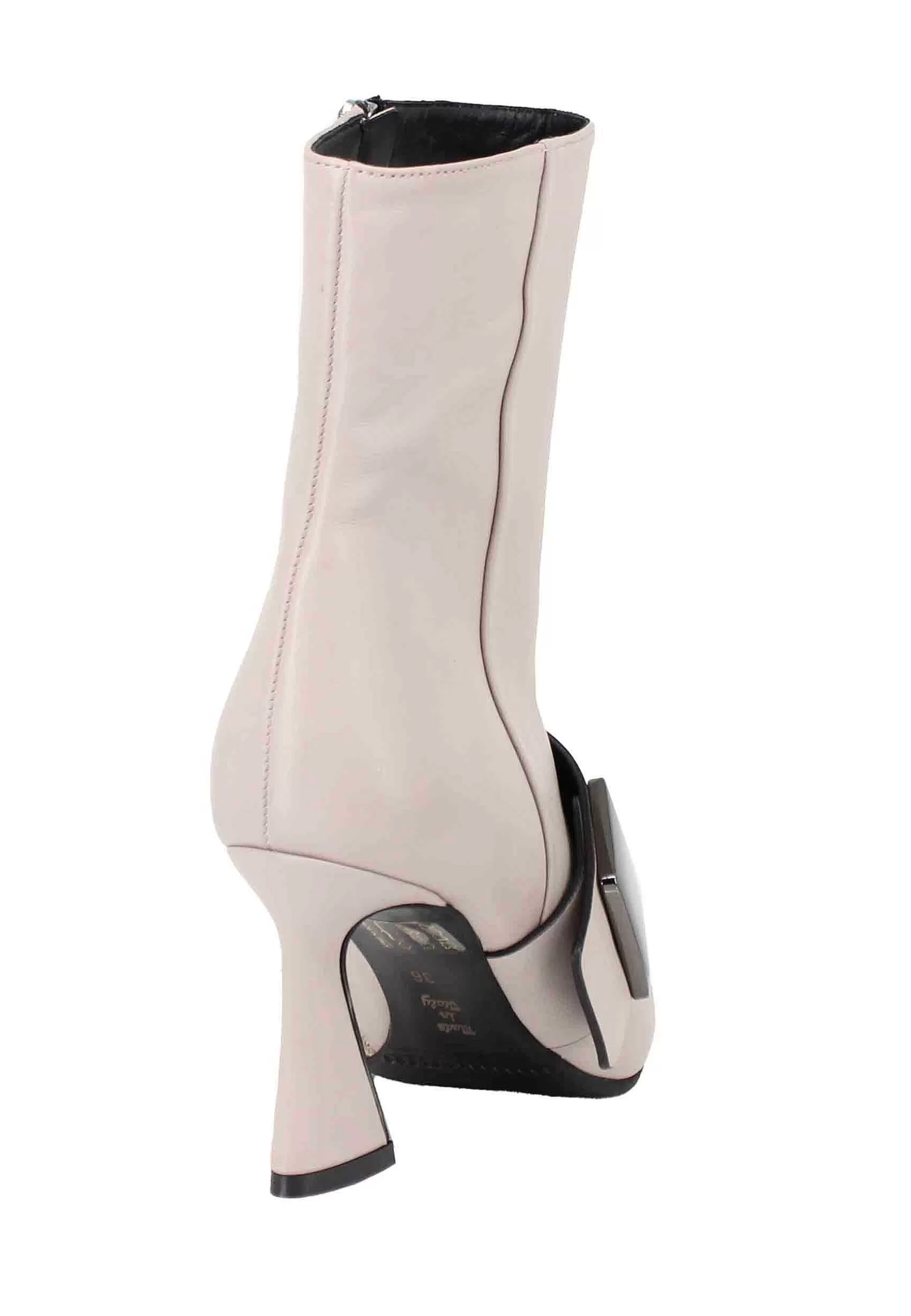 Stivaletti Donna In Pelle Grigia Con Borchia Laterale E Tacco Alto** Clearance