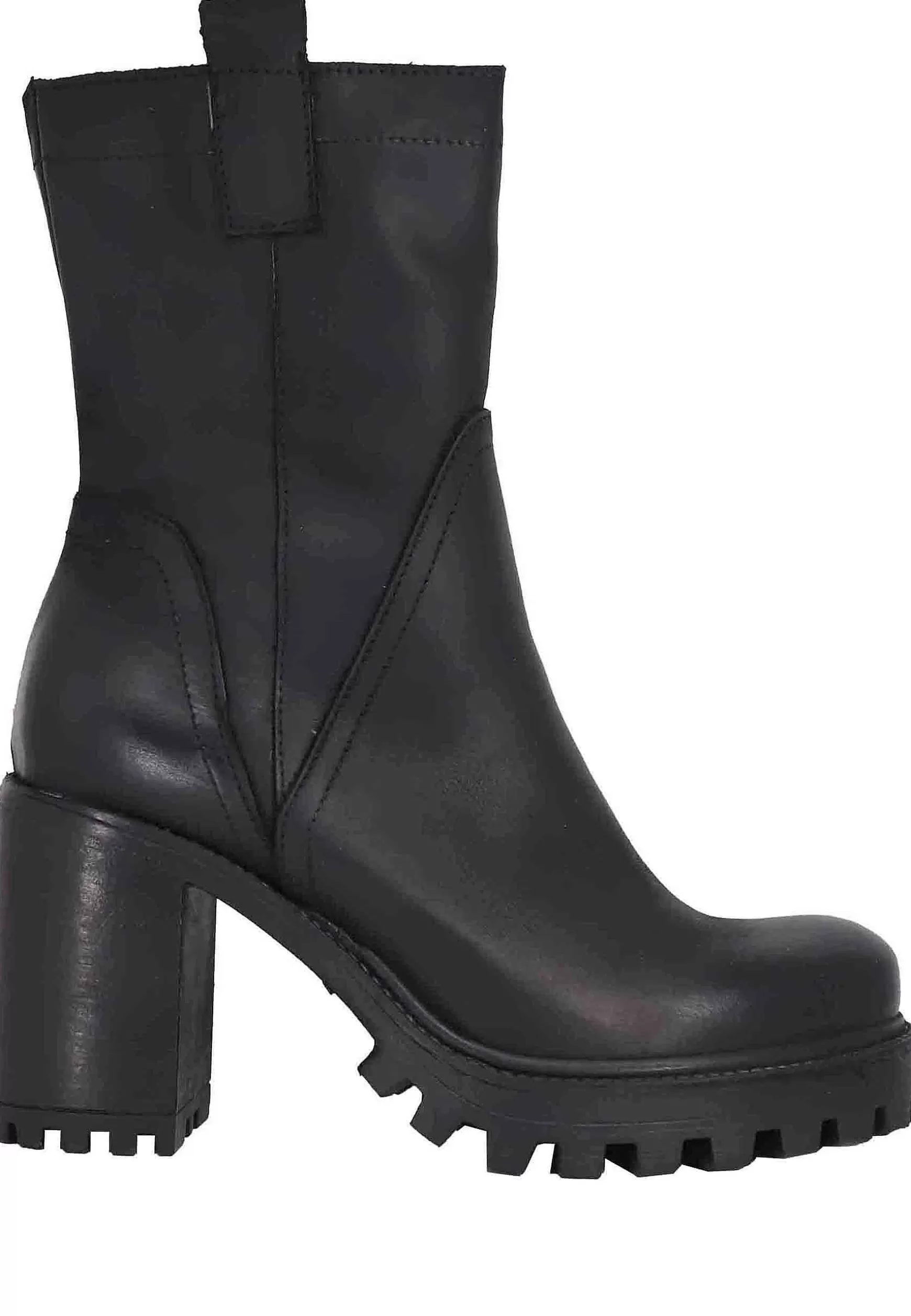 Stivaletti Donna In Pelle Ingrassata Nera Con Taco Alto E Plateau Carrarmato** Flash Sale