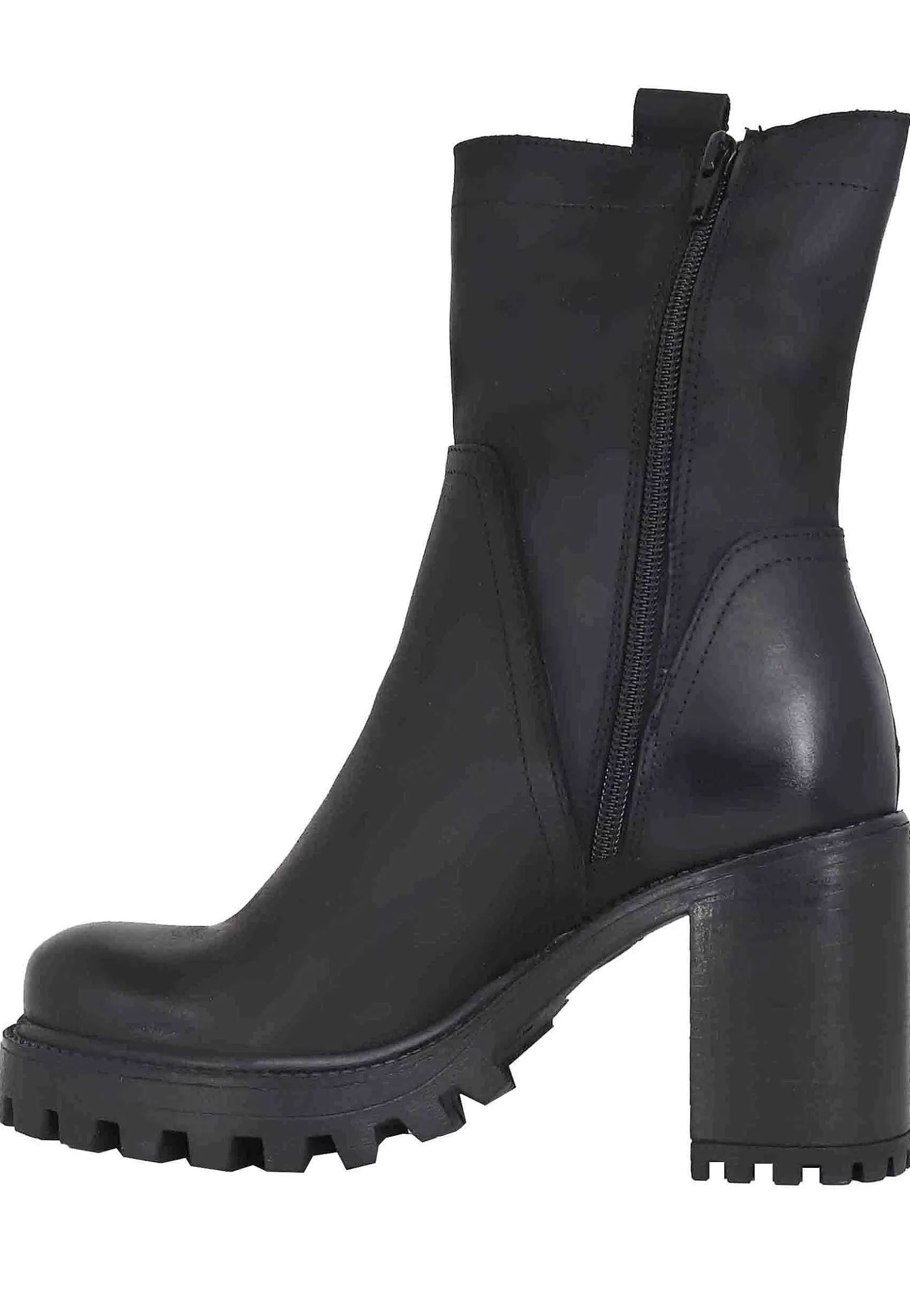 Stivaletti Donna In Pelle Ingrassata Nera Con Taco Alto E Plateau Carrarmato** Flash Sale