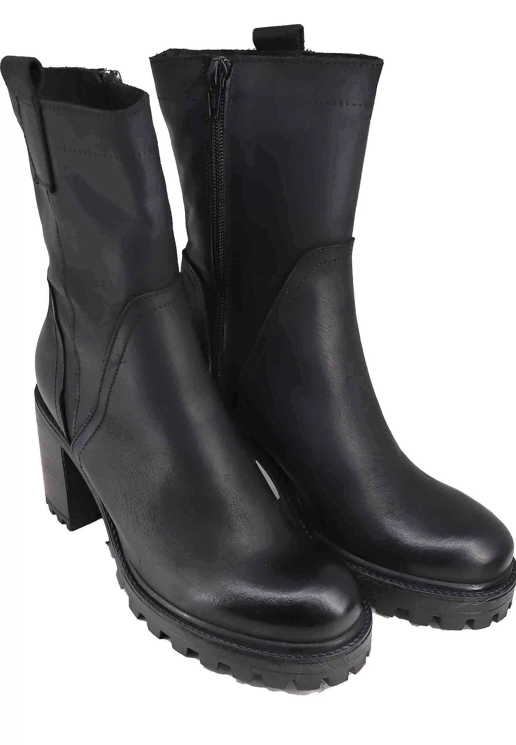 Stivaletti Donna In Pelle Ingrassata Nera Con Taco Alto E Plateau Carrarmato** Flash Sale