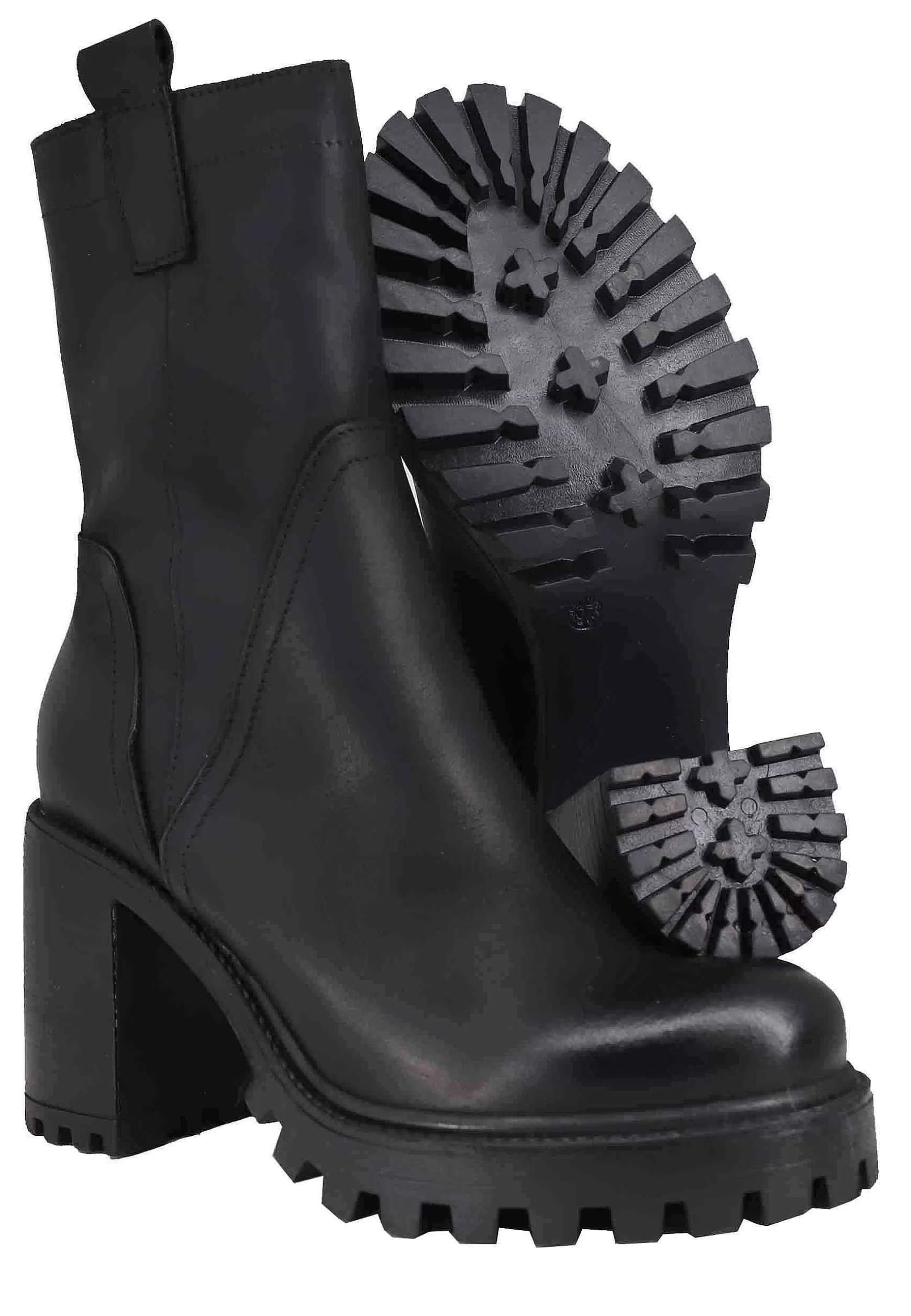 Stivaletti Donna In Pelle Ingrassata Nera Con Taco Alto E Plateau Carrarmato** Flash Sale