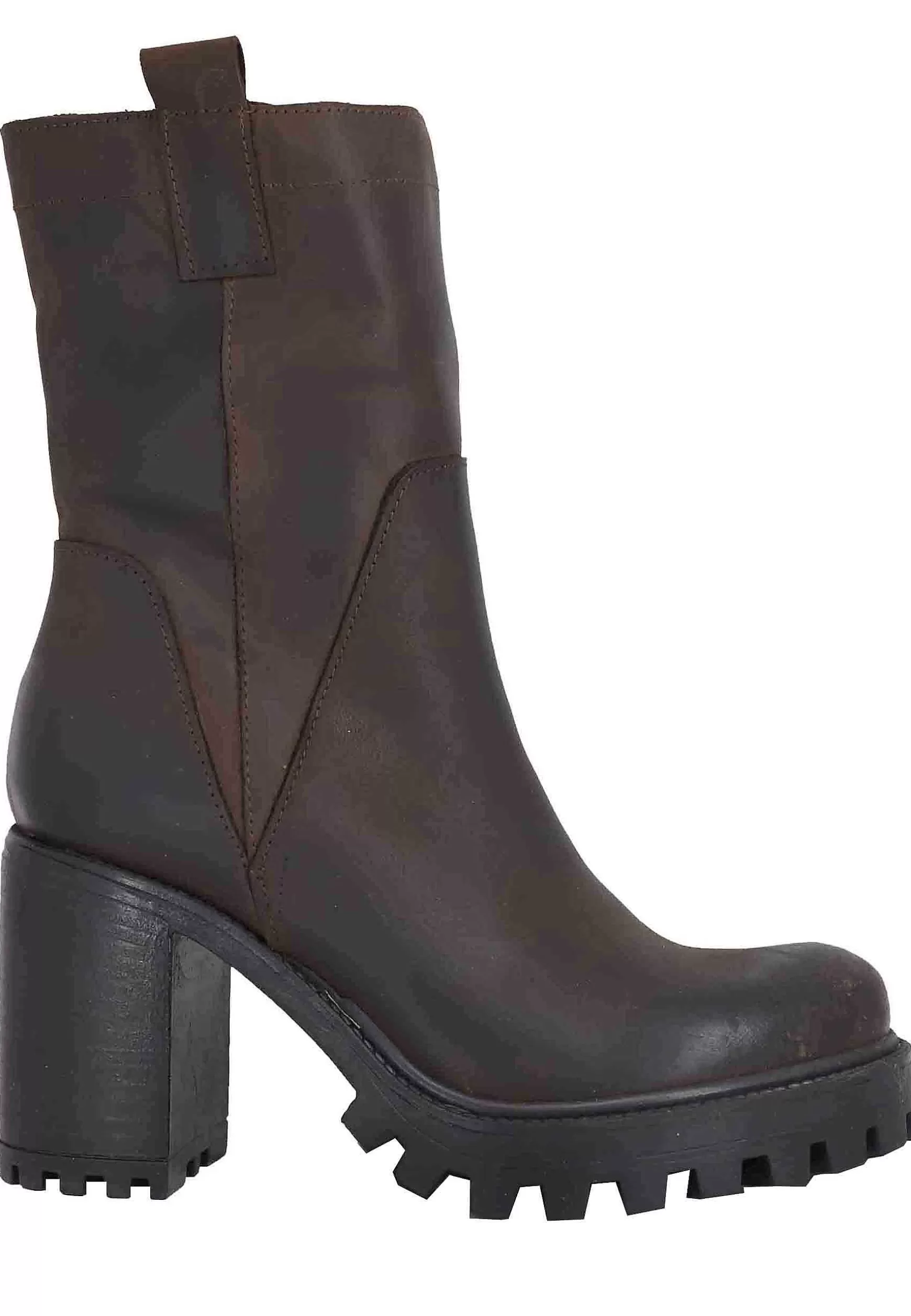 Stivaletti Donna In Pelle Ingrassata Testa Di Moro Con Taco Alto E Plateau Carrarmato** Clearance