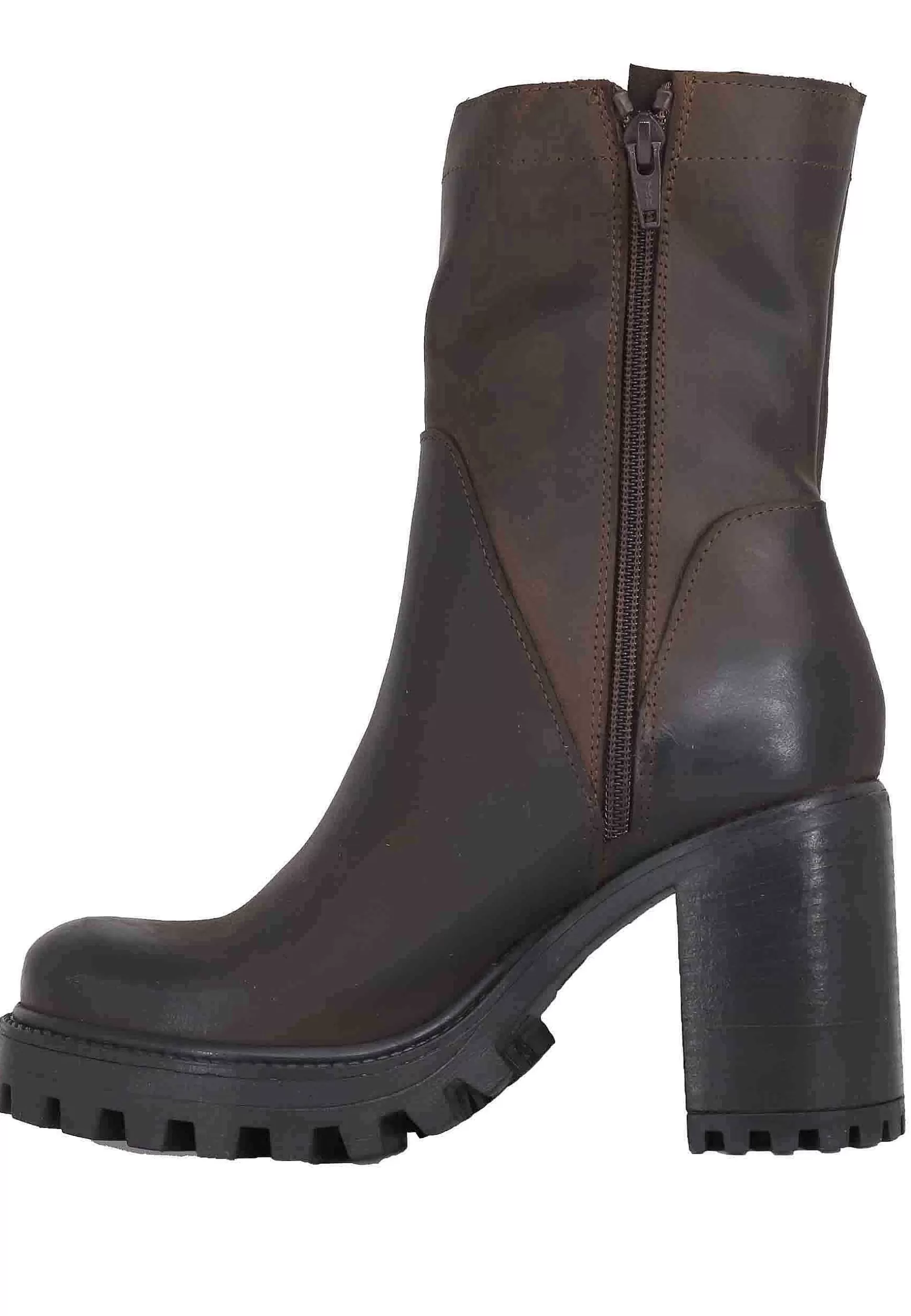 Stivaletti Donna In Pelle Ingrassata Testa Di Moro Con Taco Alto E Plateau Carrarmato** Clearance