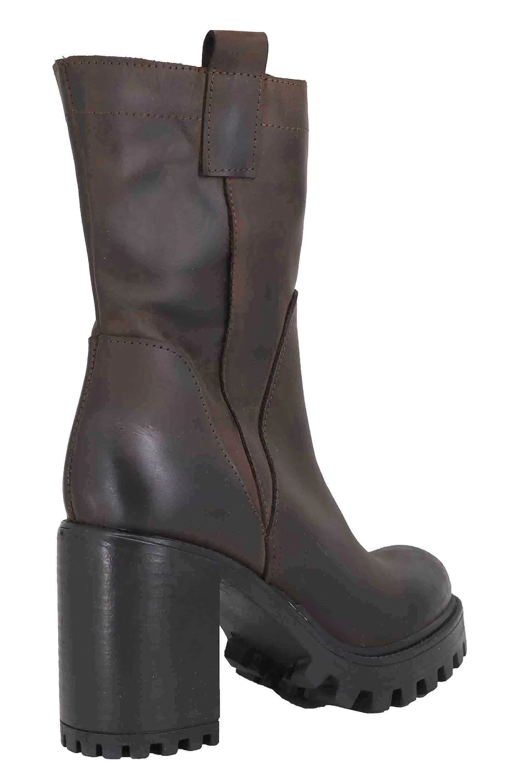 Stivaletti Donna In Pelle Ingrassata Testa Di Moro Con Taco Alto E Plateau Carrarmato** Clearance