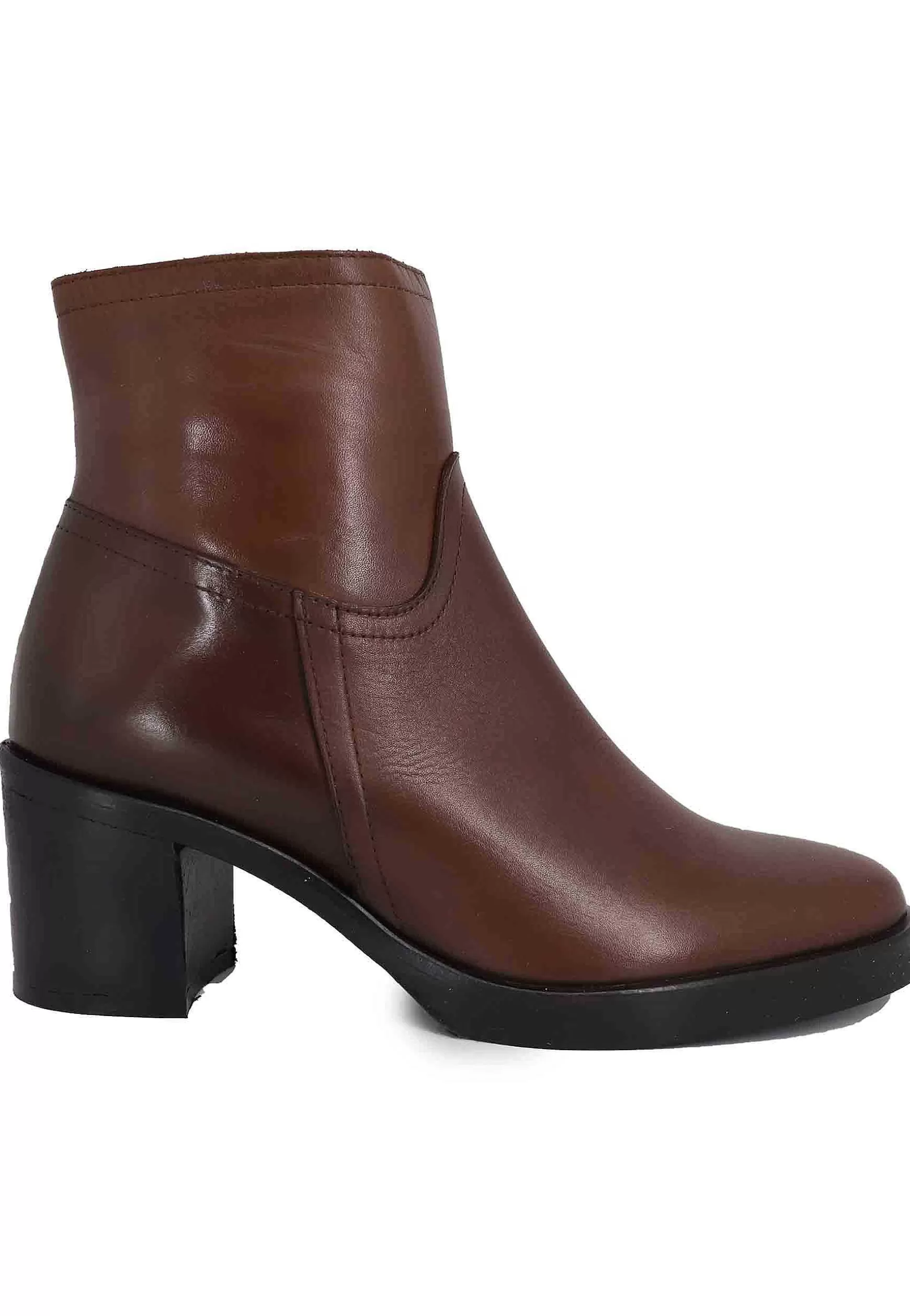 Stivaletti Donna In Pelle Marrone Con Tacco E Suola In Gomma** Flash Sale