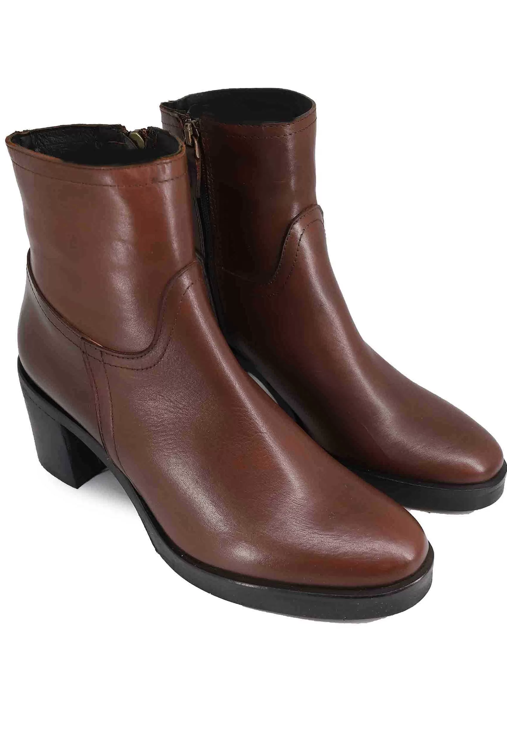 Stivaletti Donna In Pelle Marrone Con Tacco E Suola In Gomma** Flash Sale