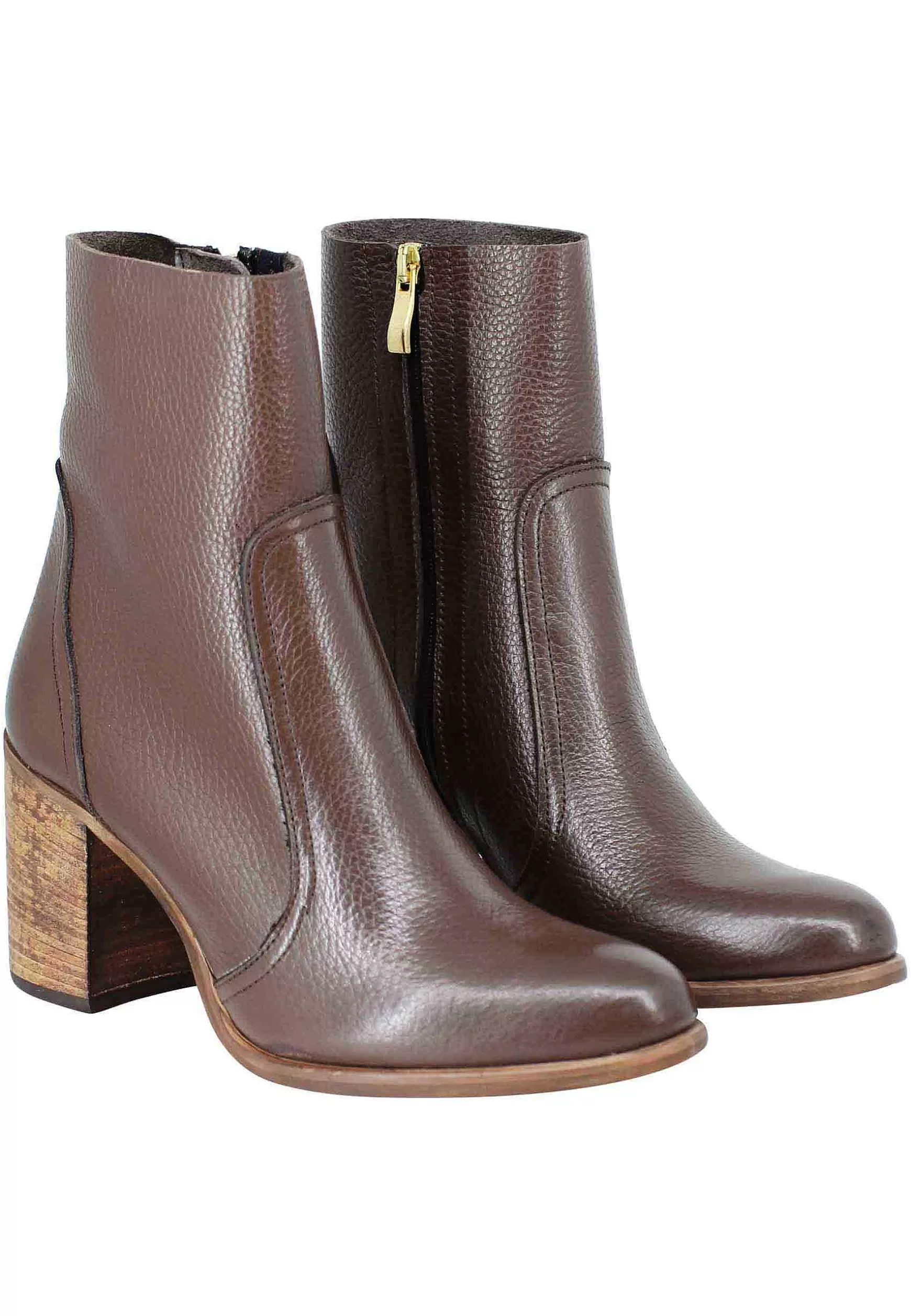 Stivaletti Donna In Pelle Marrone Con Tacco In Cuoio E Punta Affusolata Fondo Gomma*Tattoo Hot