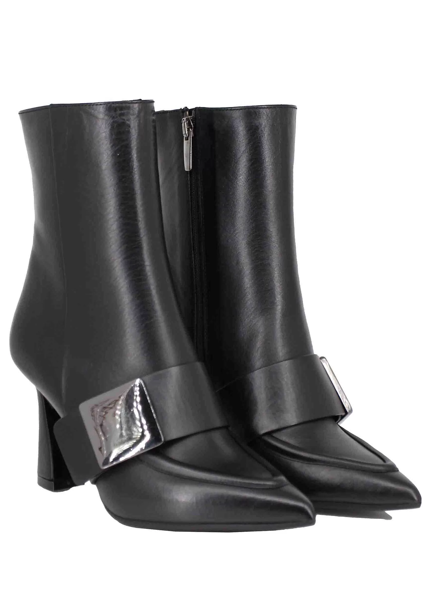 Stivaletti Donna In Pelle Nera Con Borchia Laterale E Tacco Alto** Sale