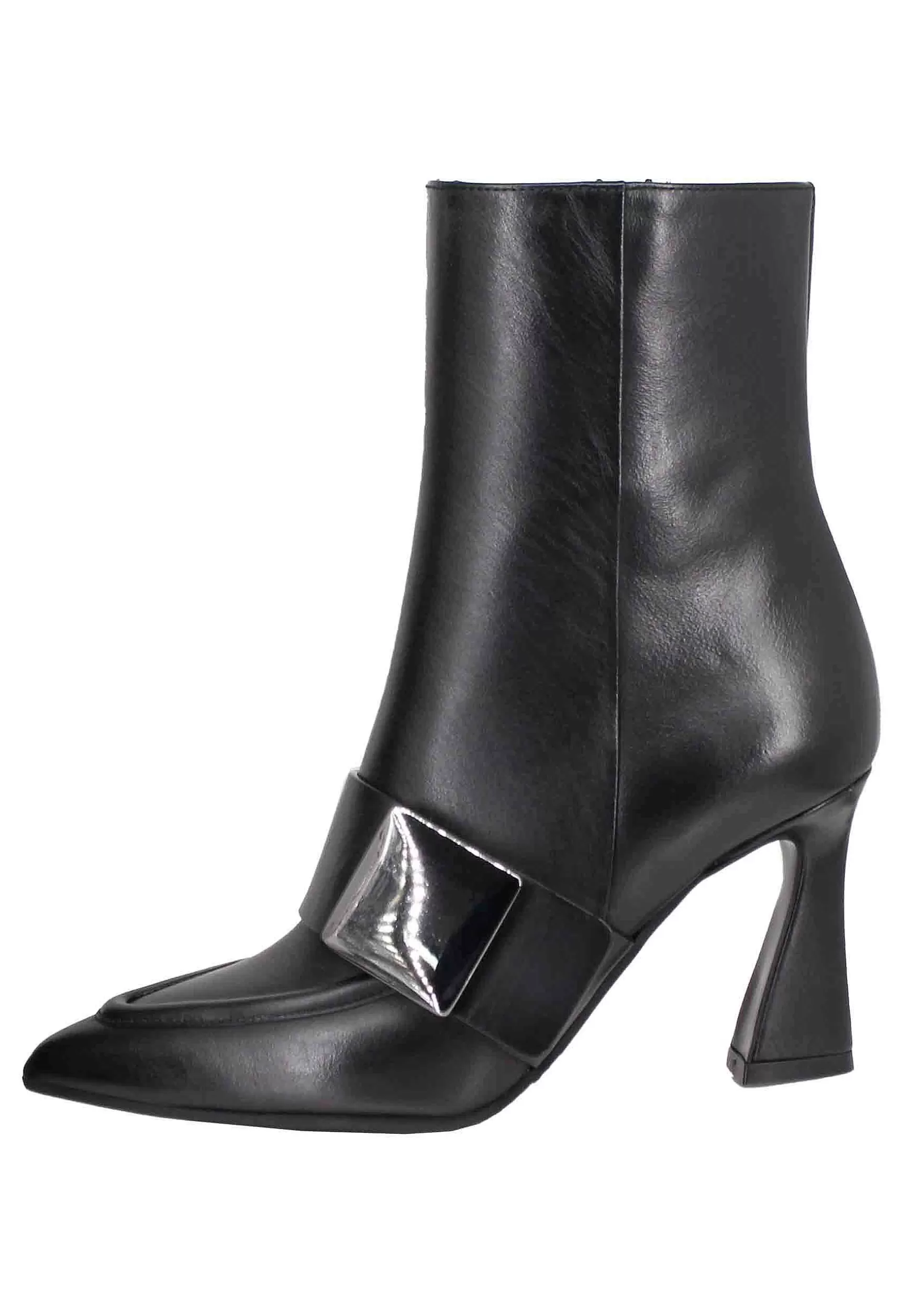 Stivaletti Donna In Pelle Nera Con Borchia Laterale E Tacco Alto** Sale