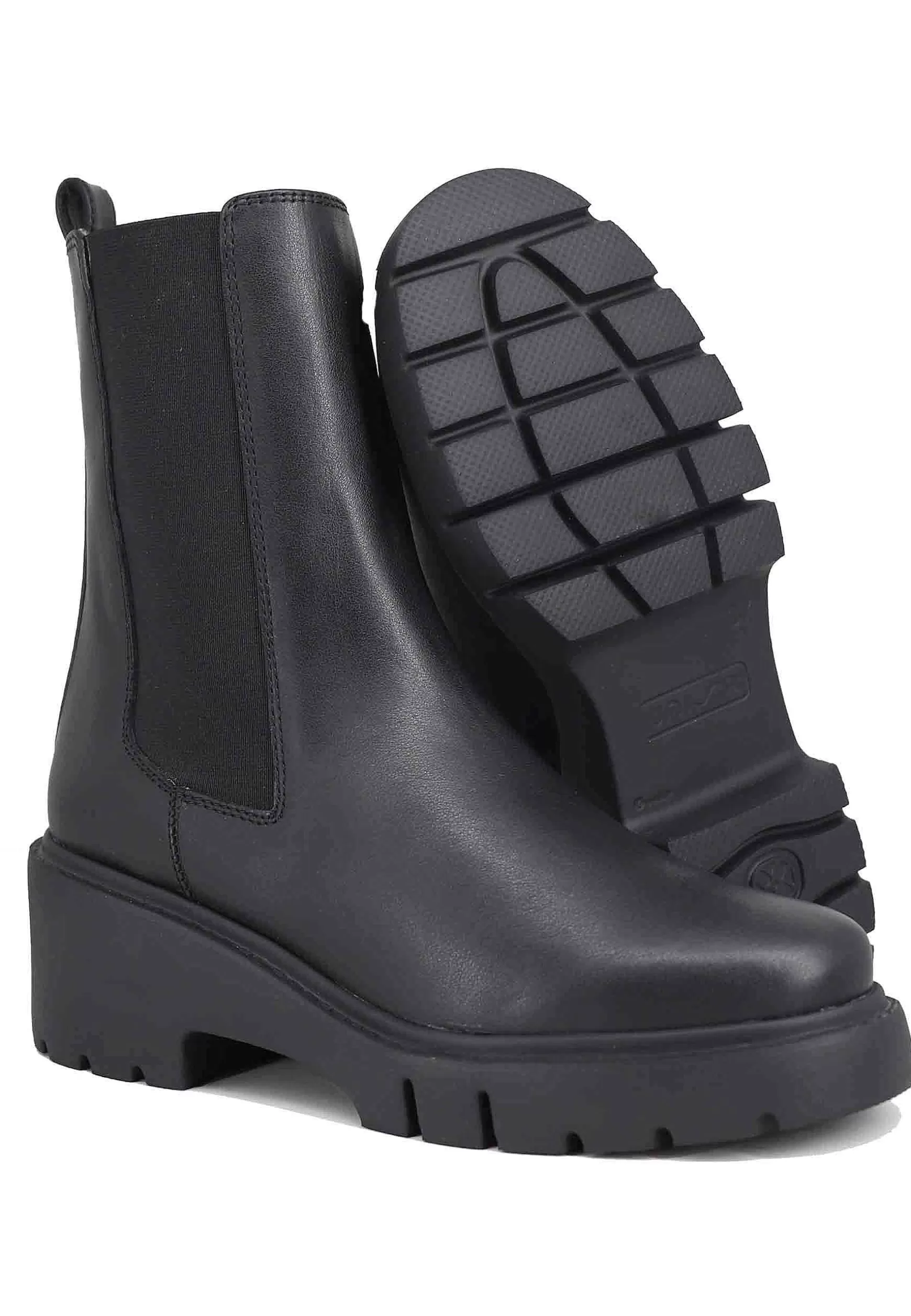 Stivaletti Donna In Pelle Nera Con Elastico Laterale E Zip Con Zeppa Bassa In Gomma*Unisa Discount