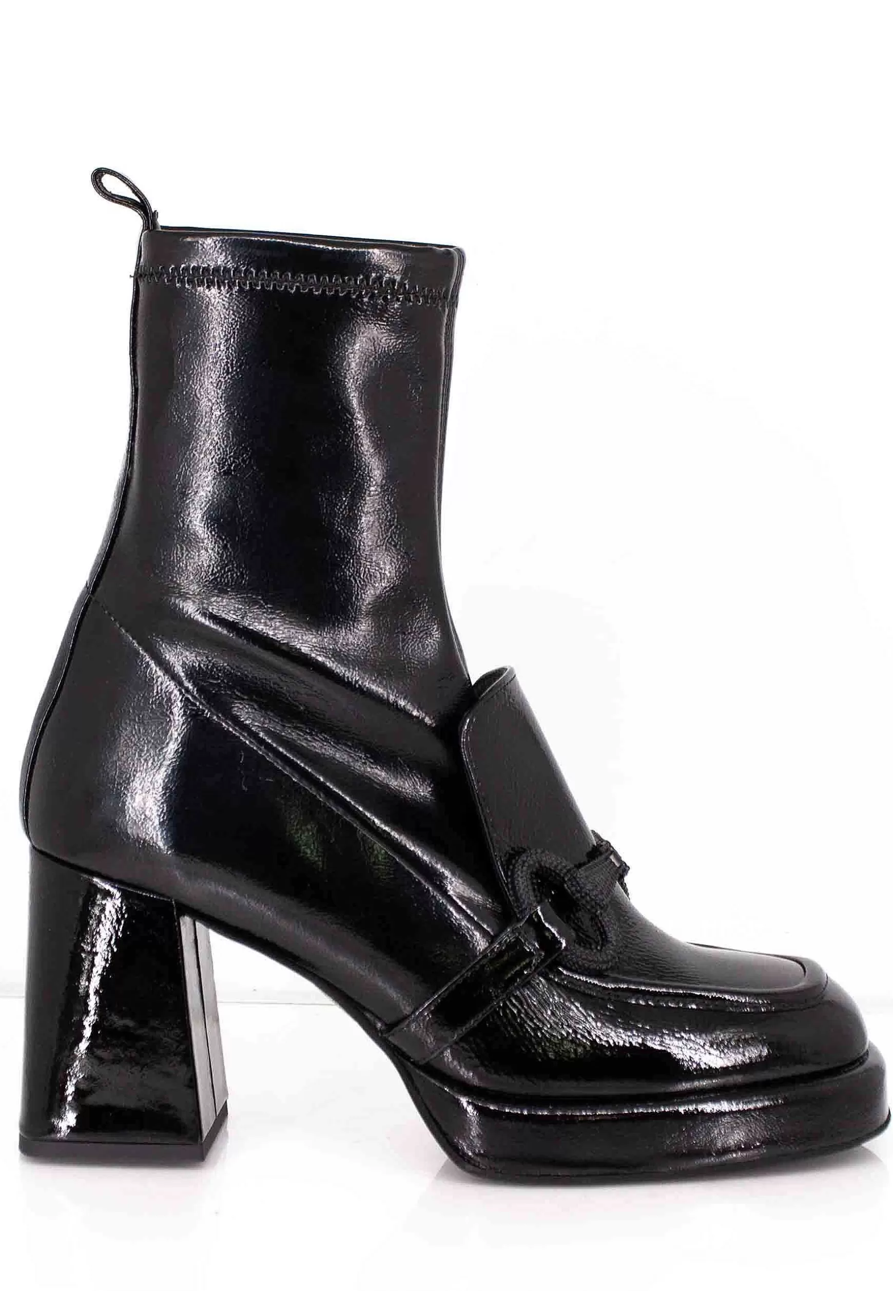 Stivaletti Donna In Pelle Nera Con Morsetto In Tinta Tacco Alto E Plateau** Cheap