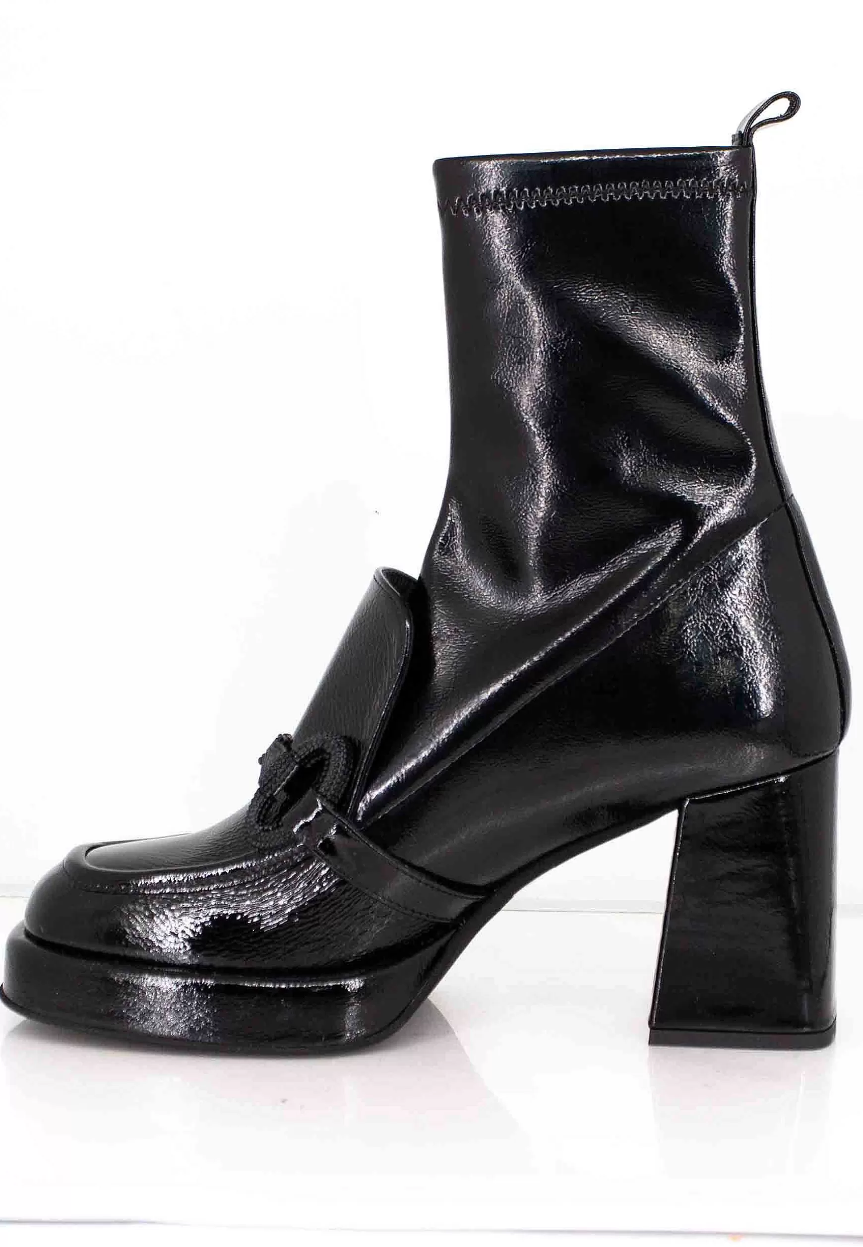 Stivaletti Donna In Pelle Nera Con Morsetto In Tinta Tacco Alto E Plateau** Cheap