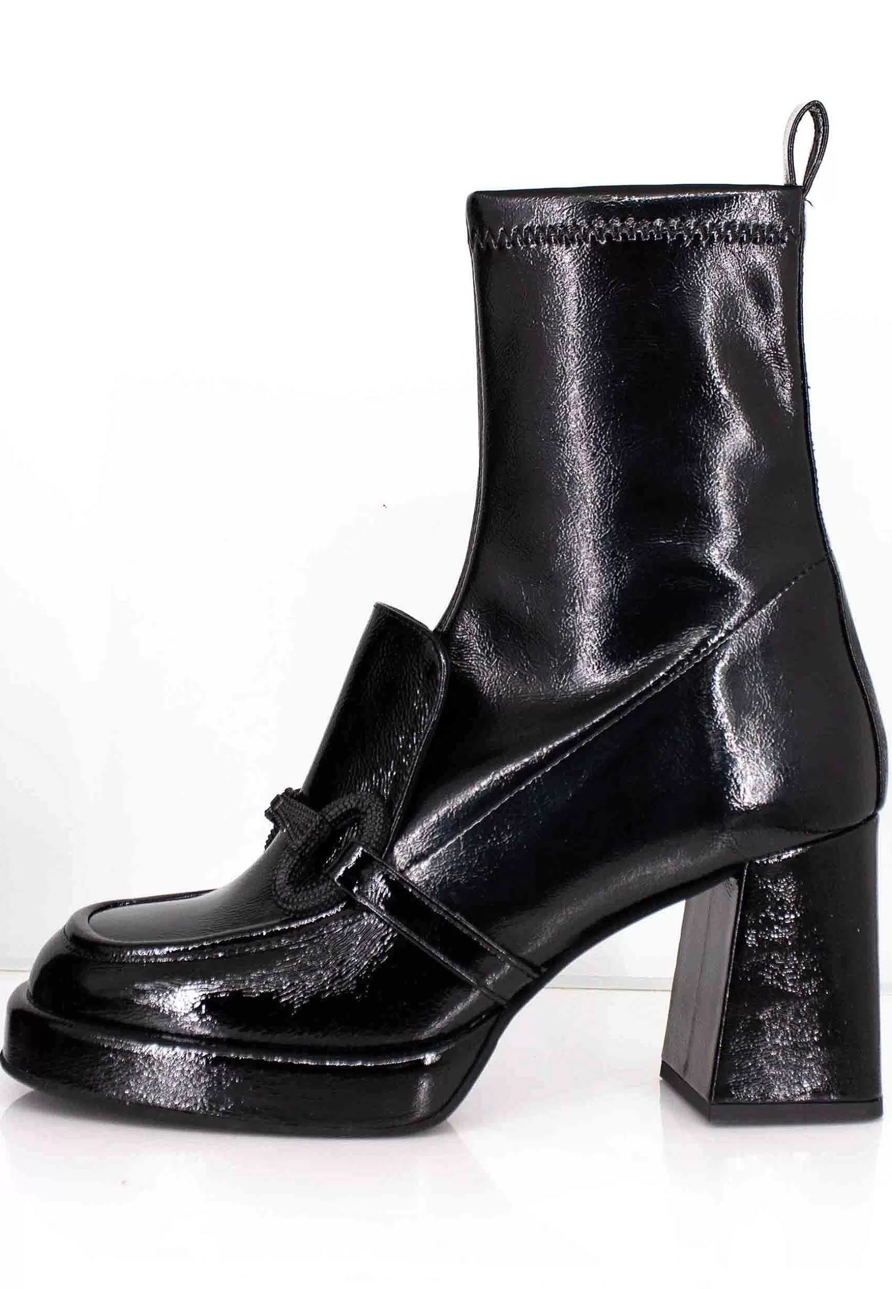 Stivaletti Donna In Pelle Nera Con Morsetto In Tinta Tacco Alto E Plateau** Cheap