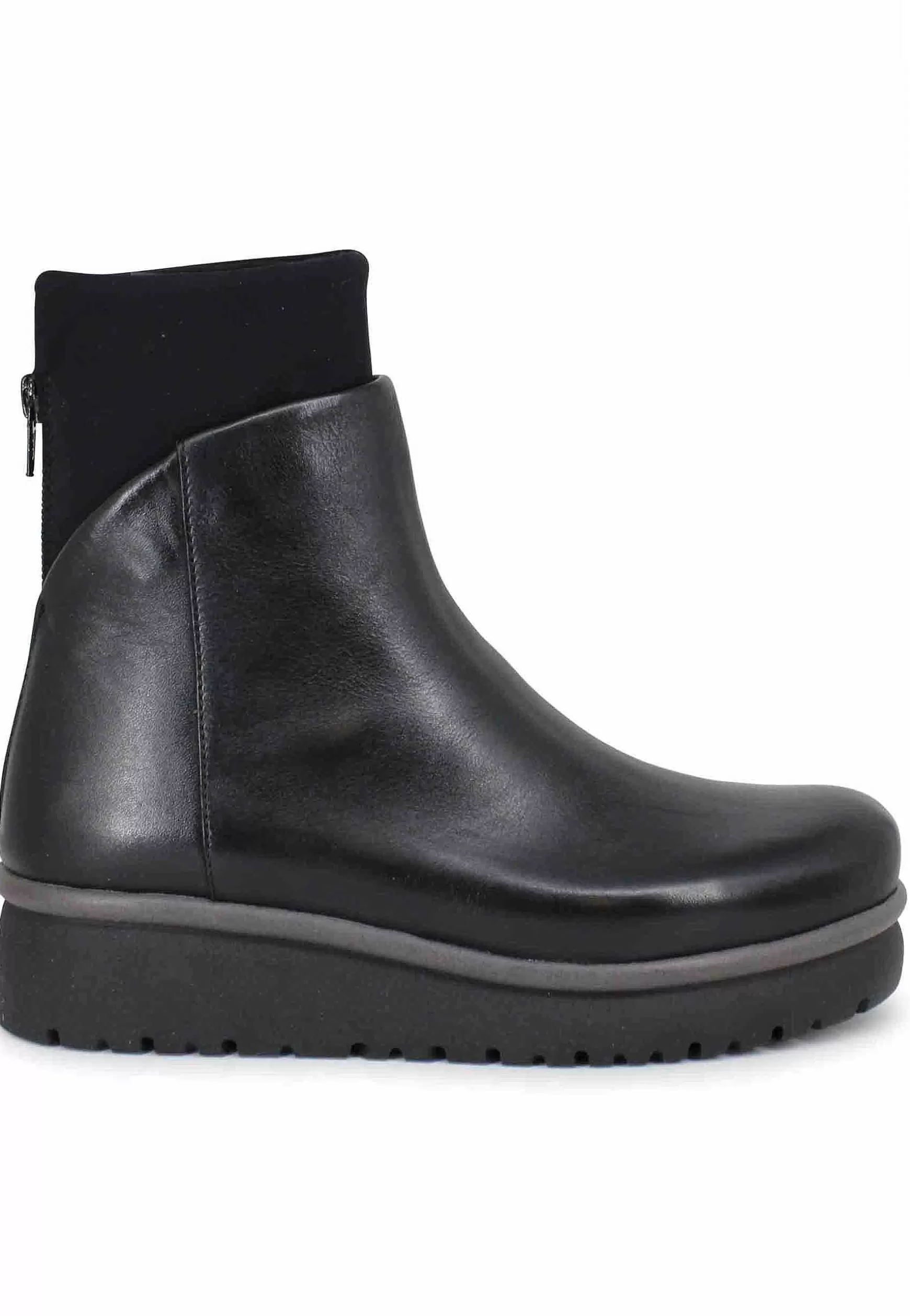 Stivaletti Donna In Pelle Nera Con Suola In Gomma E Punta Tonda*Patrizia Bonfanti New