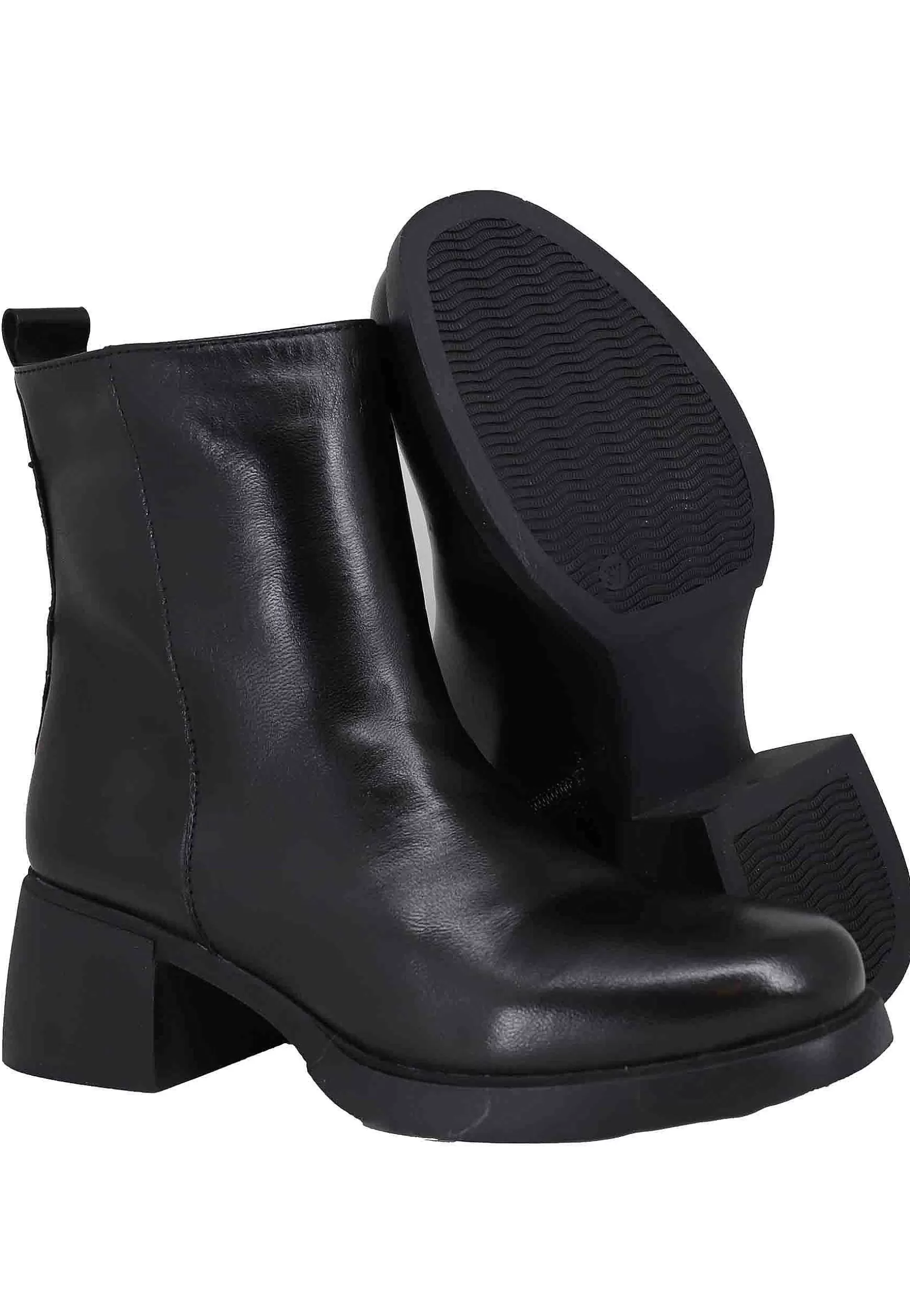 Stivaletti Donna In Pelle Nera Con Suola In Gomma E Punta Tonda** Cheap