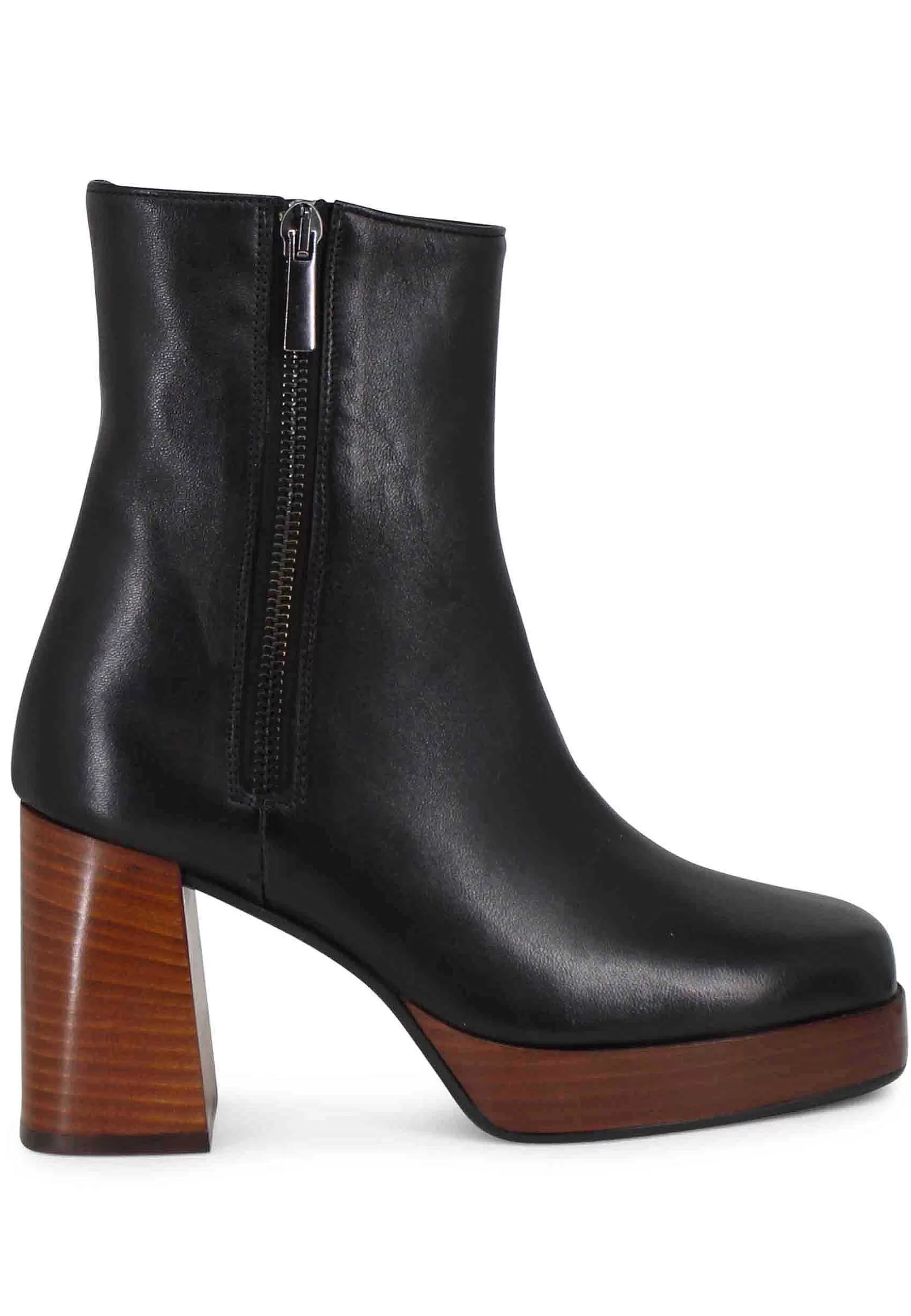 Stivaetti Donna In Pee Nera Con Tacco Ato E Pateau Con Zip Esterna*L Store