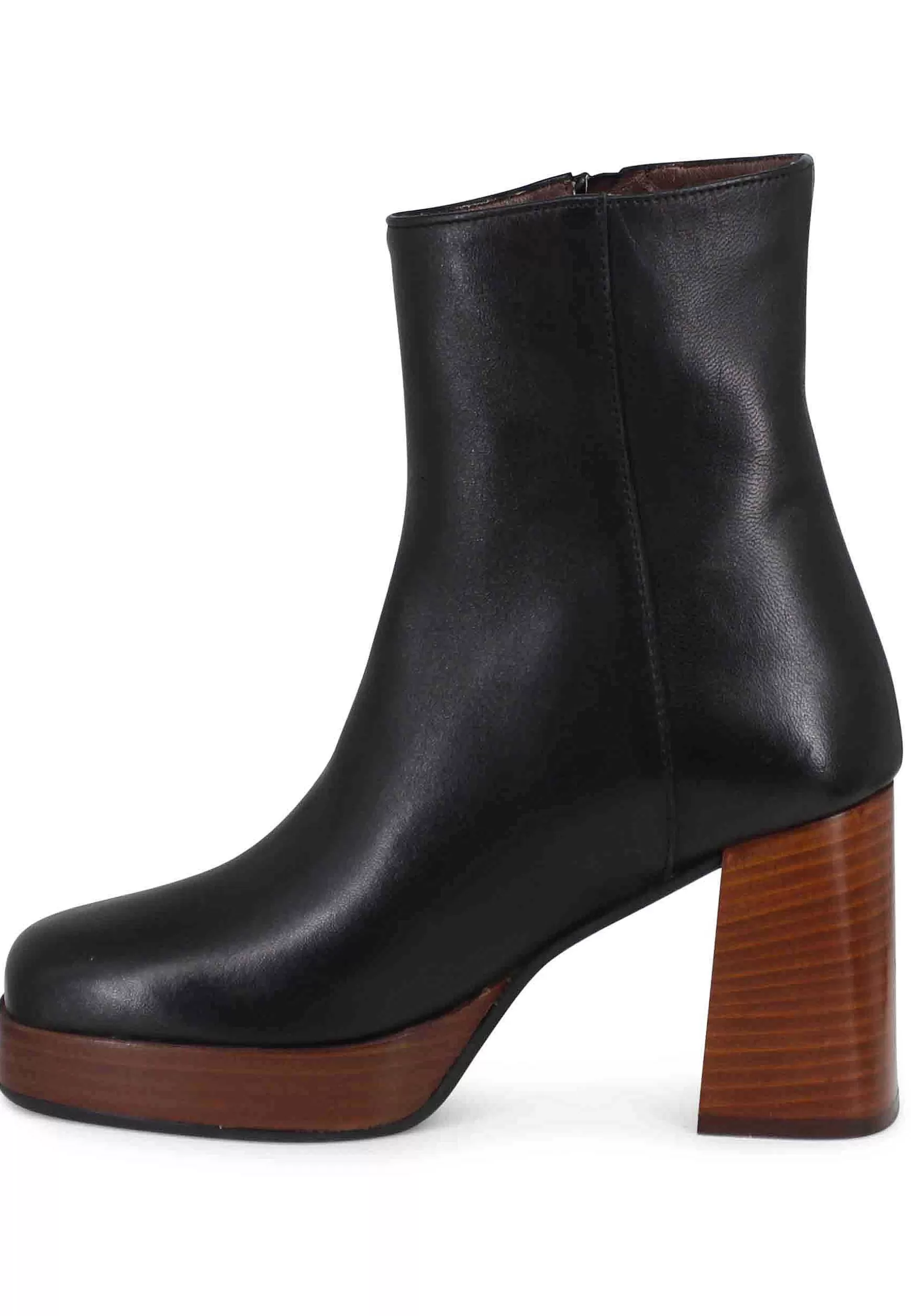 Stivaetti Donna In Pee Nera Con Tacco Ato E Pateau Con Zip Esterna*L Store