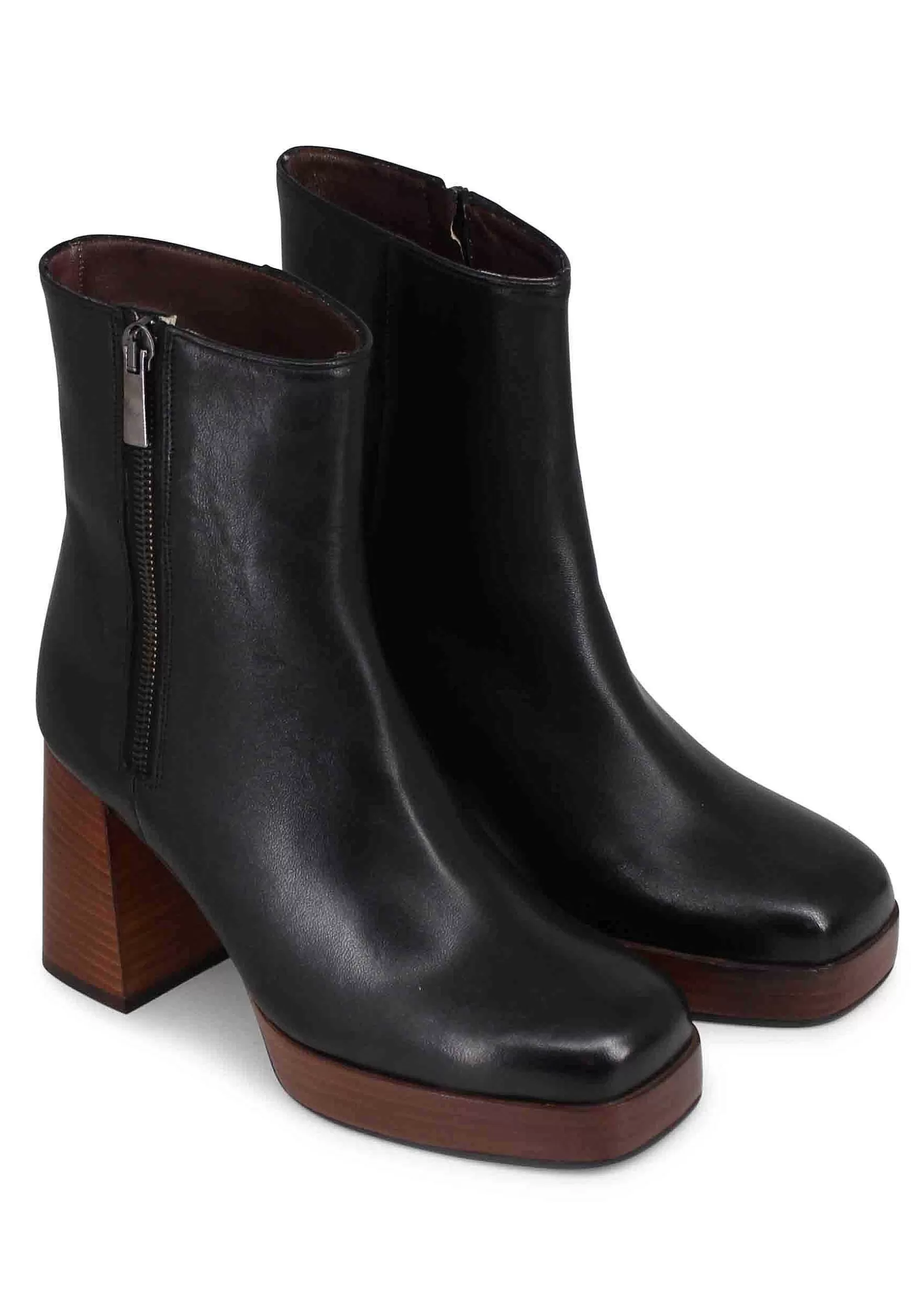 Stivaetti Donna In Pee Nera Con Tacco Ato E Pateau Con Zip Esterna*L Store