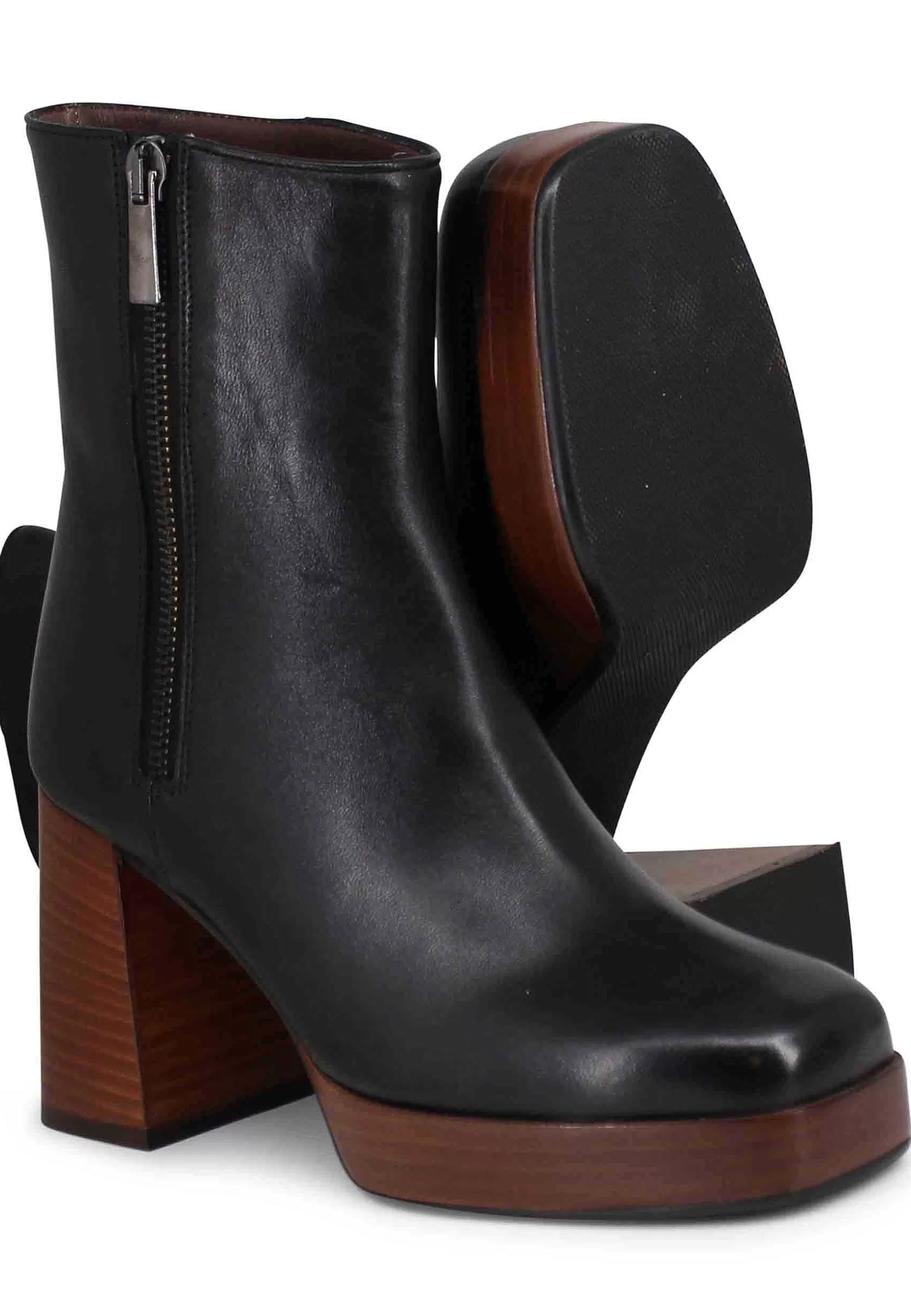 Stivaetti Donna In Pee Nera Con Tacco Ato E Pateau Con Zip Esterna*L Store